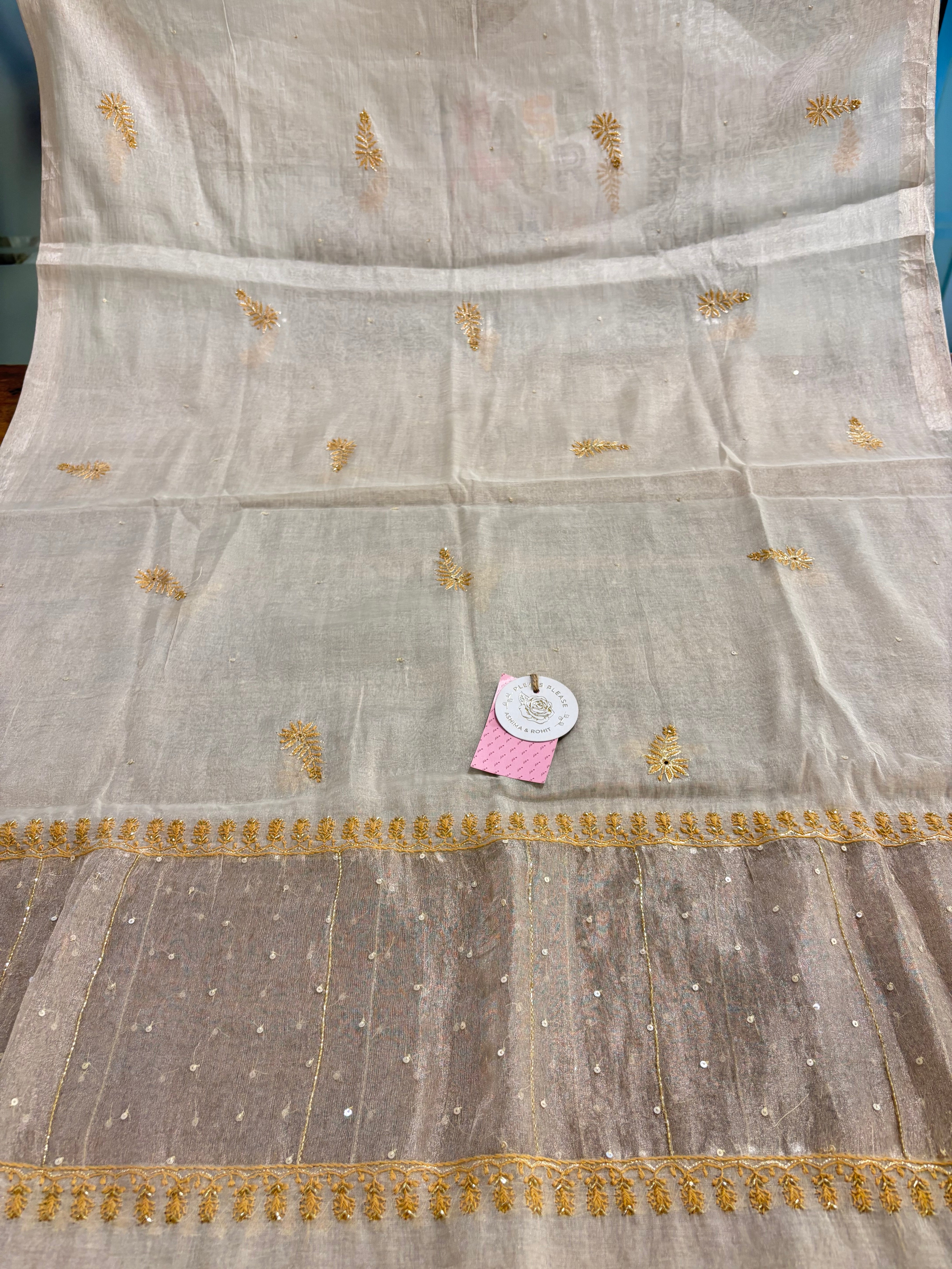 Dyeable Ivory Silver Pure & Premium Tissue Chikankari Kurta & Dupatta