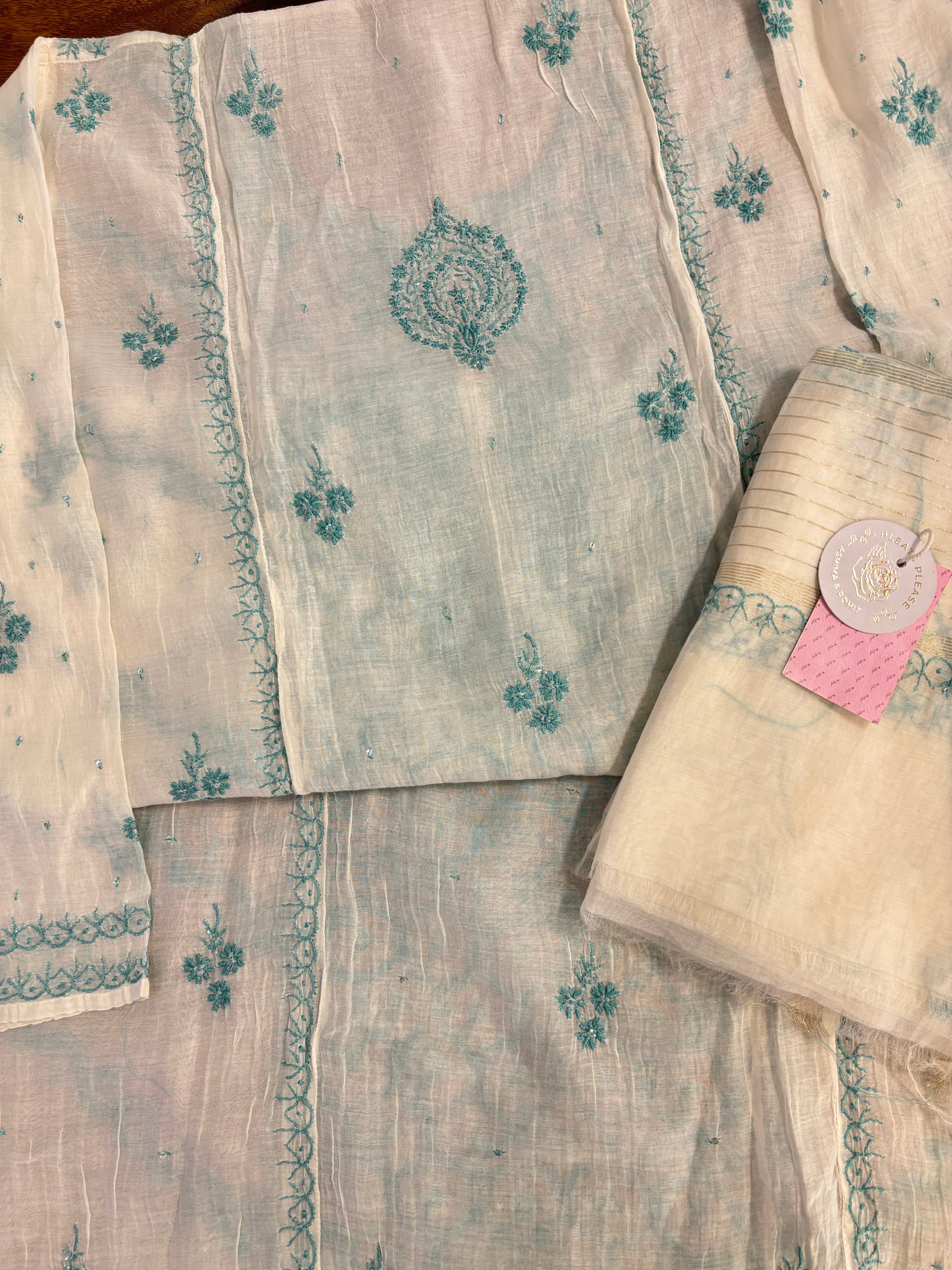 Dyeable Chanderi Mul Chikankari Kurta & Dupatta