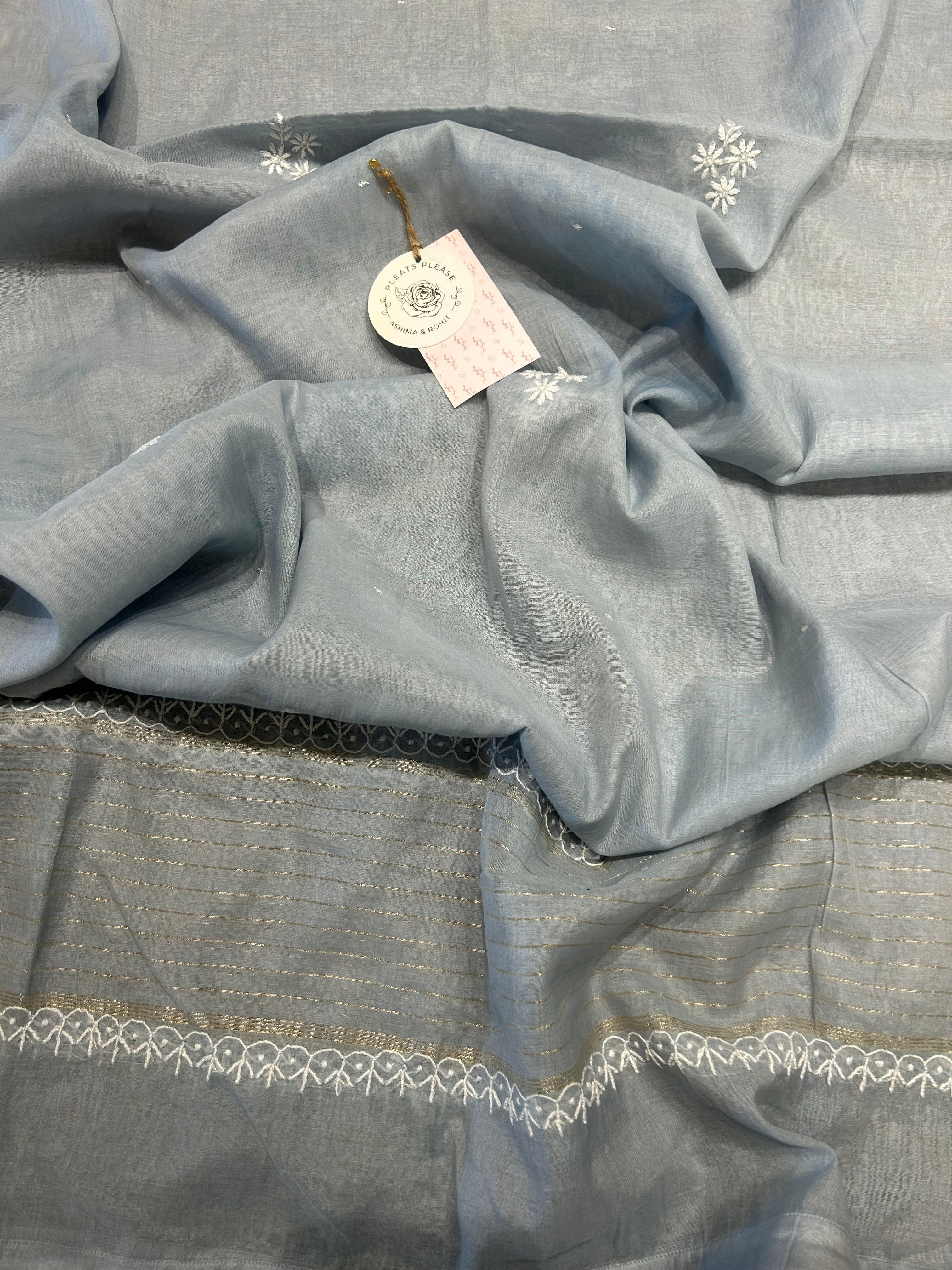 Powder Blue Chanderi Mul Chikankari Kurta and Dupatta