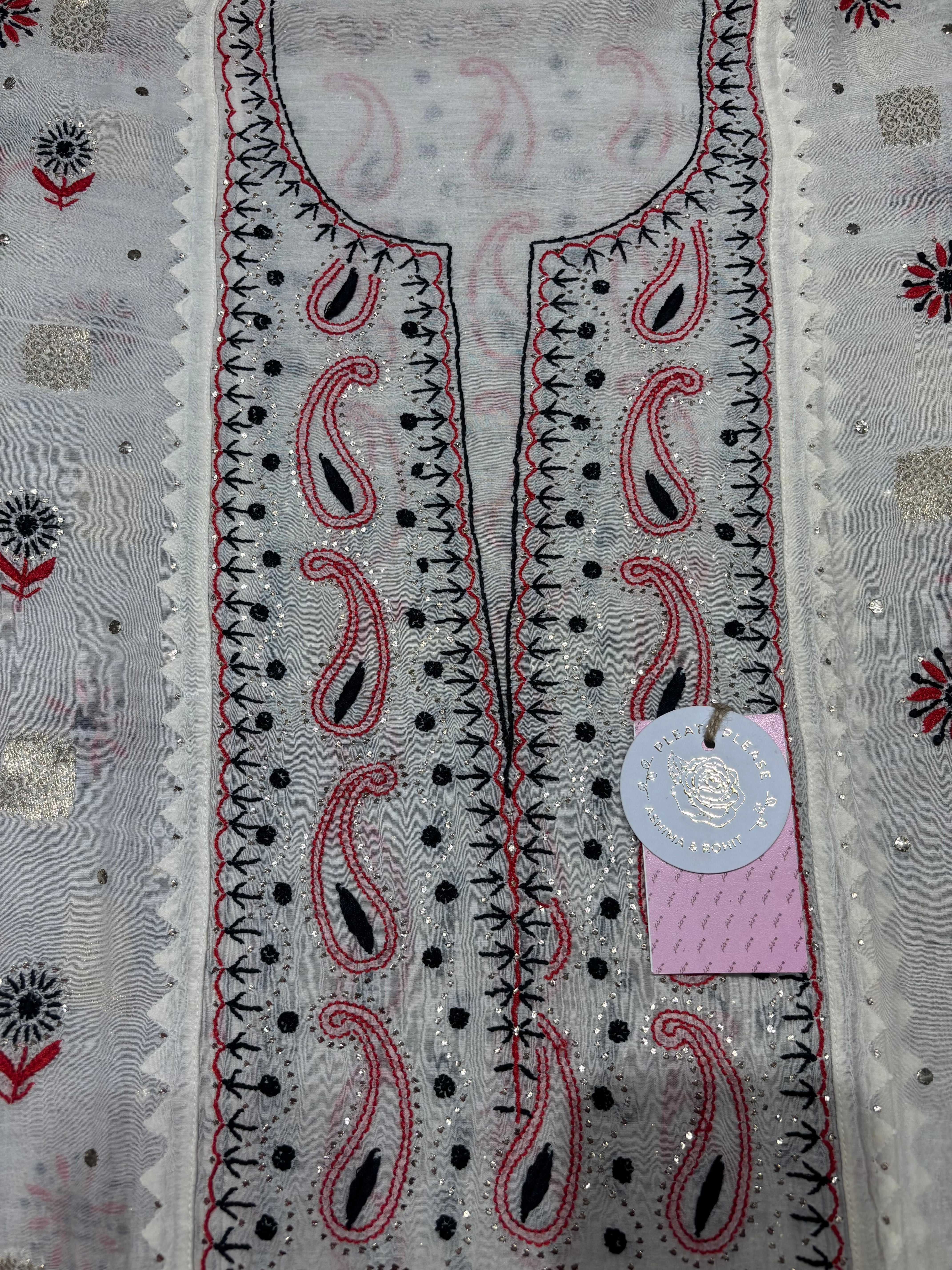 Dyeable Chanderi Mul Chikankari & Mukaish Kurta & Dupatta Set