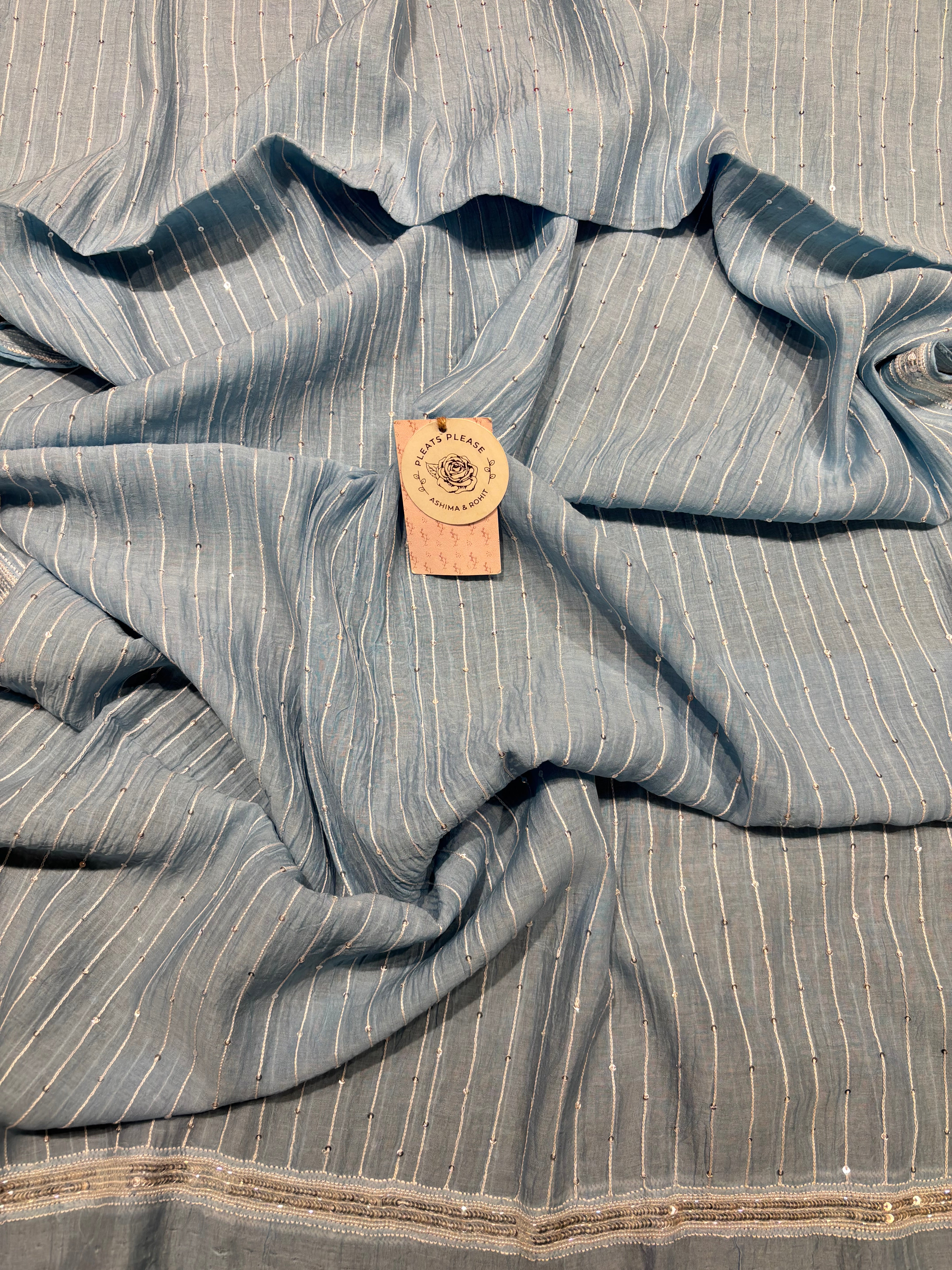 Powder Blue chanderi Mul Chikankari Kurta and Dupatta Set