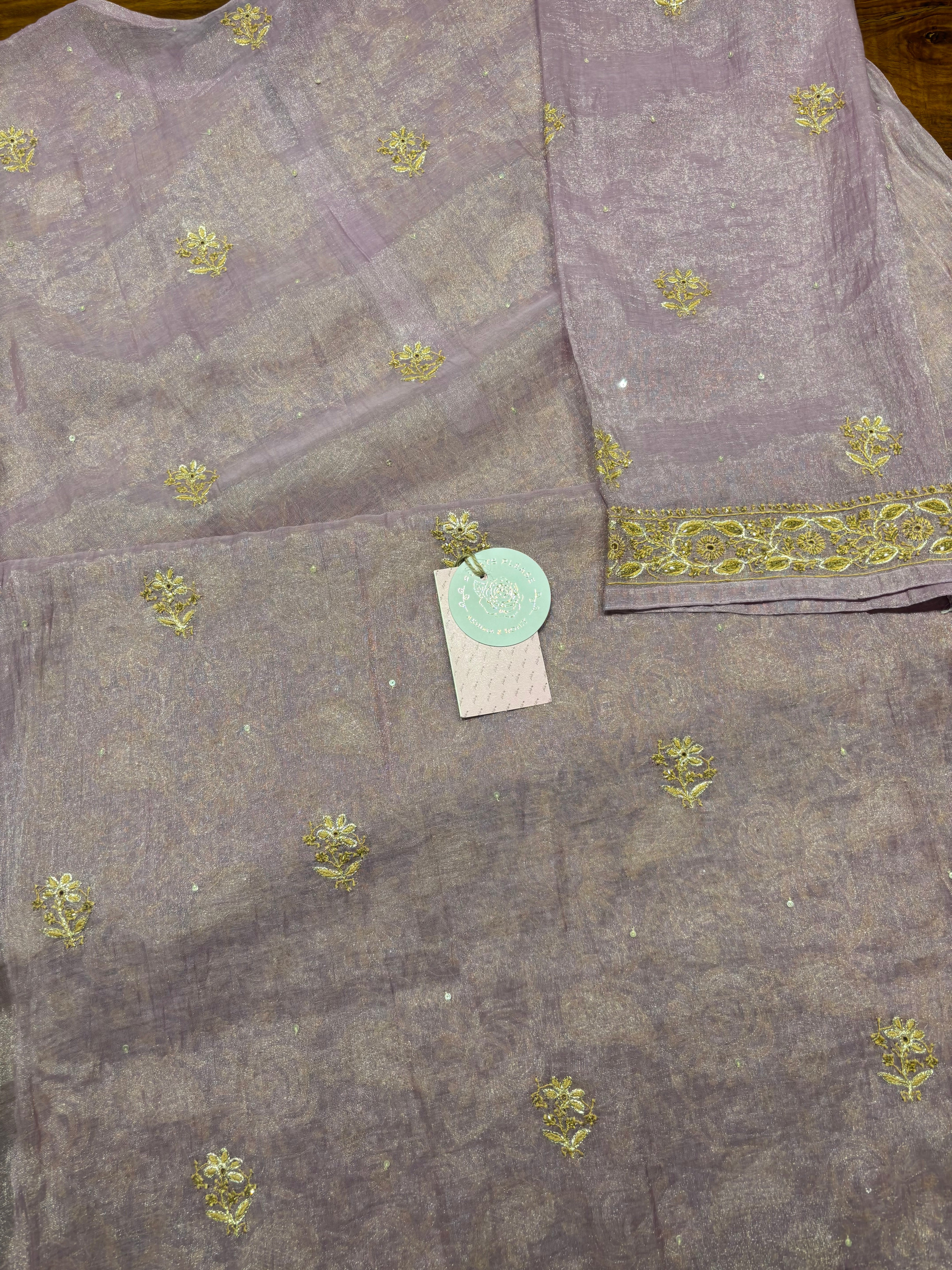 Lavender Pure & Premium Tissue Chikankari Kurta & Dupatta Set