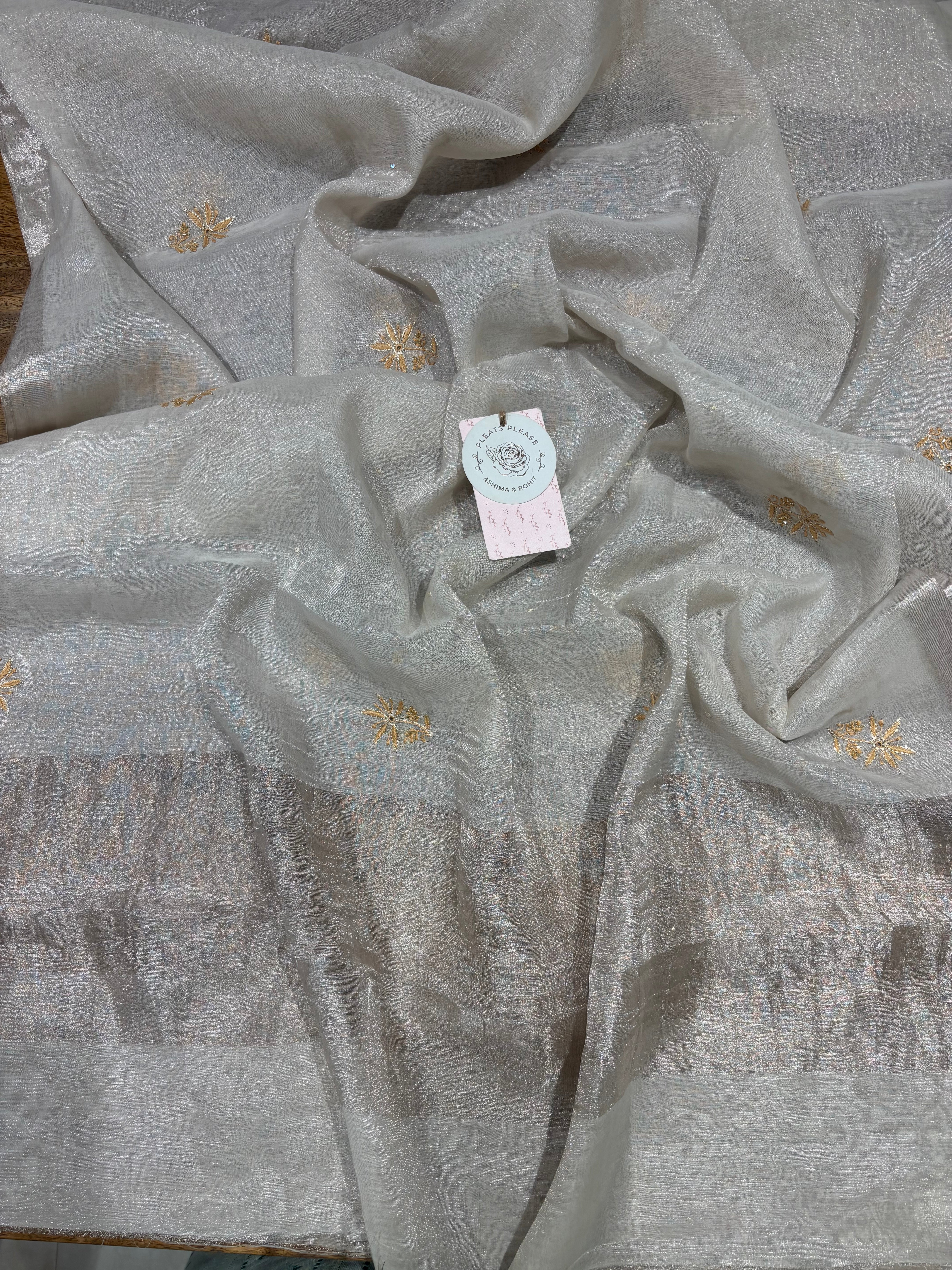 Dyeable Pure & Premium Silver Tissue Chikankari Kurta & Dupatta Set