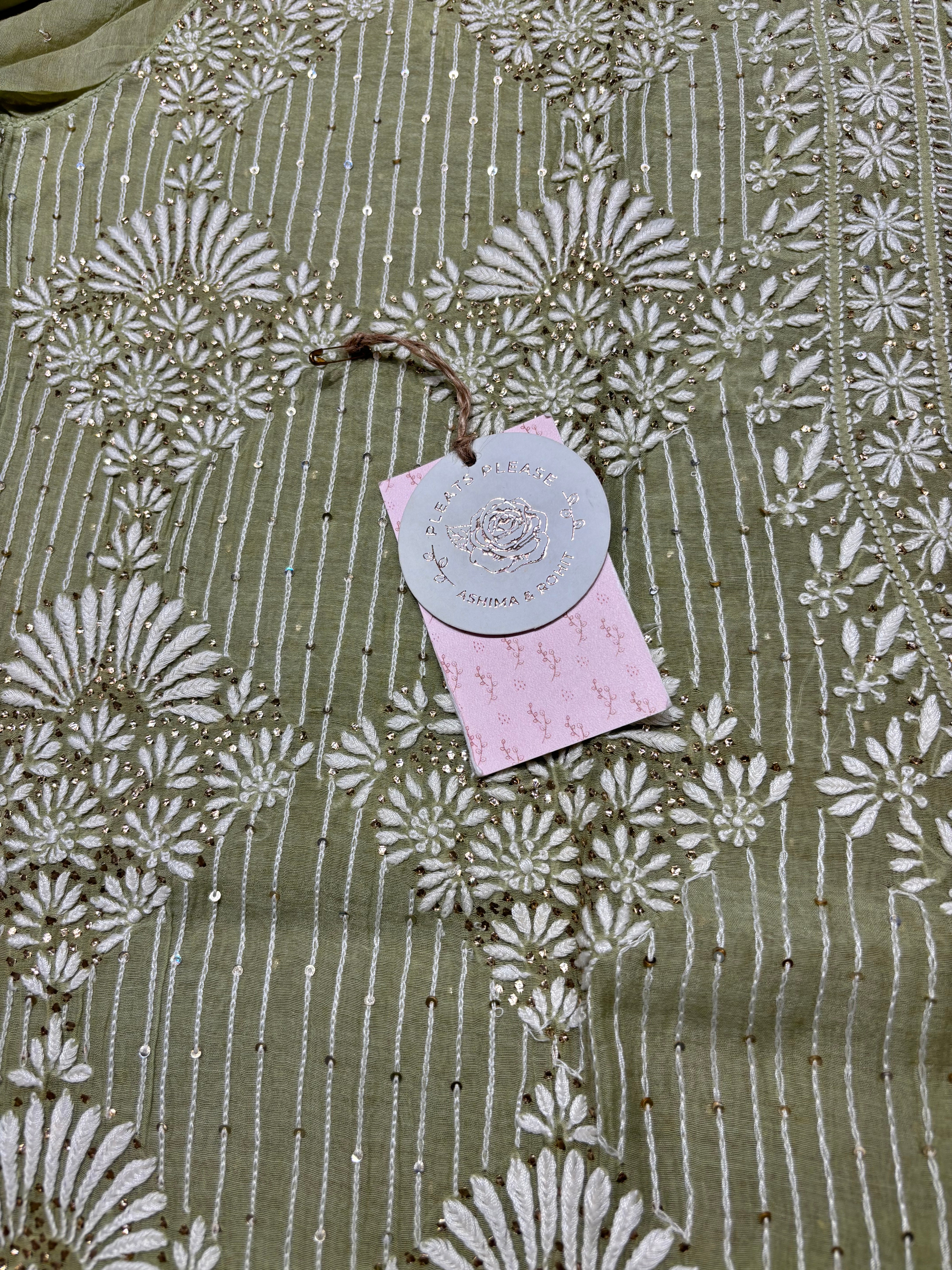 Green Chanderi Mul Chikankari & Mukaish Kurta & Dupatta Set