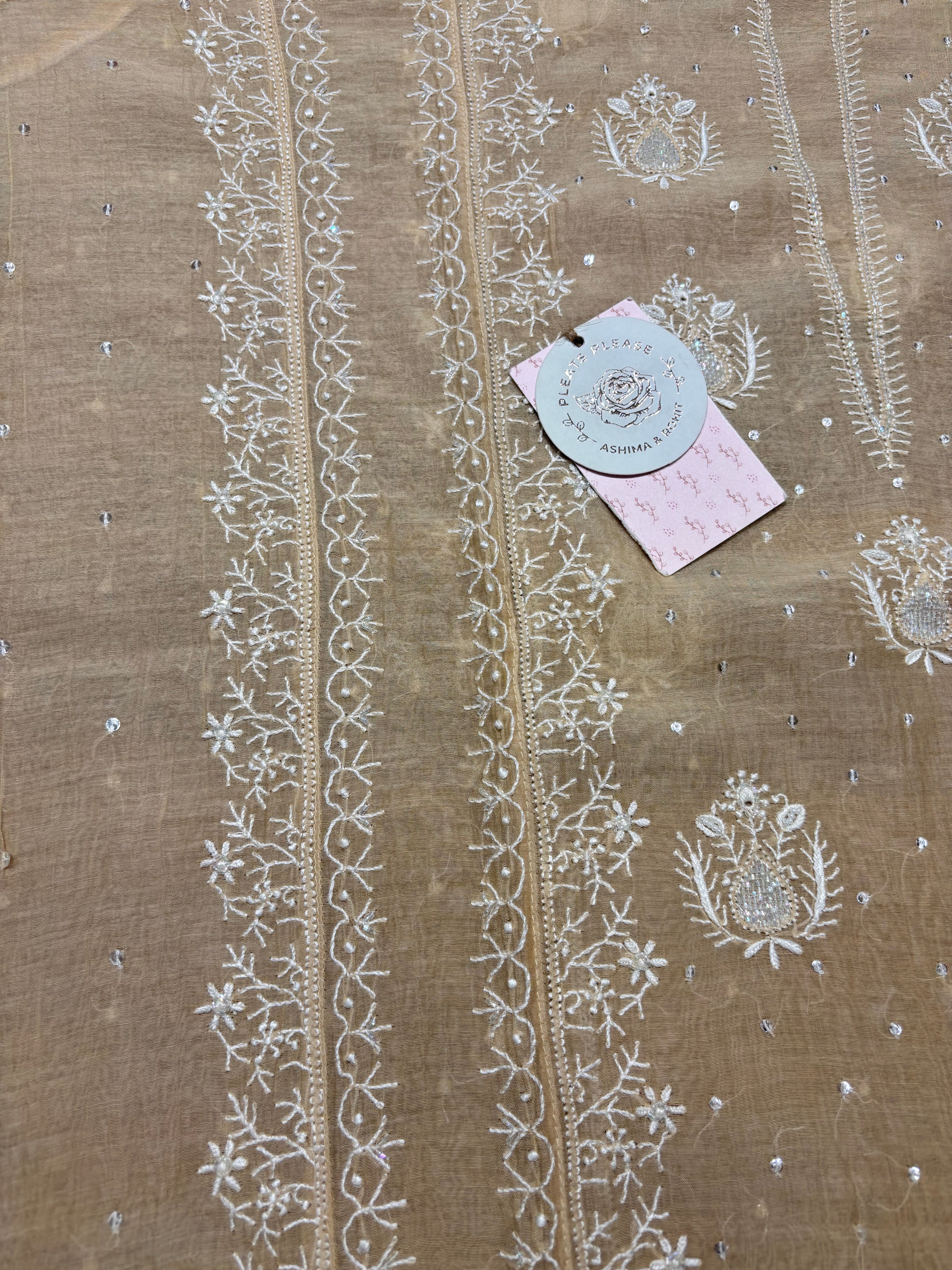 Coffee cream Chanderi Mul Chikankari kurta and Dupatta set
