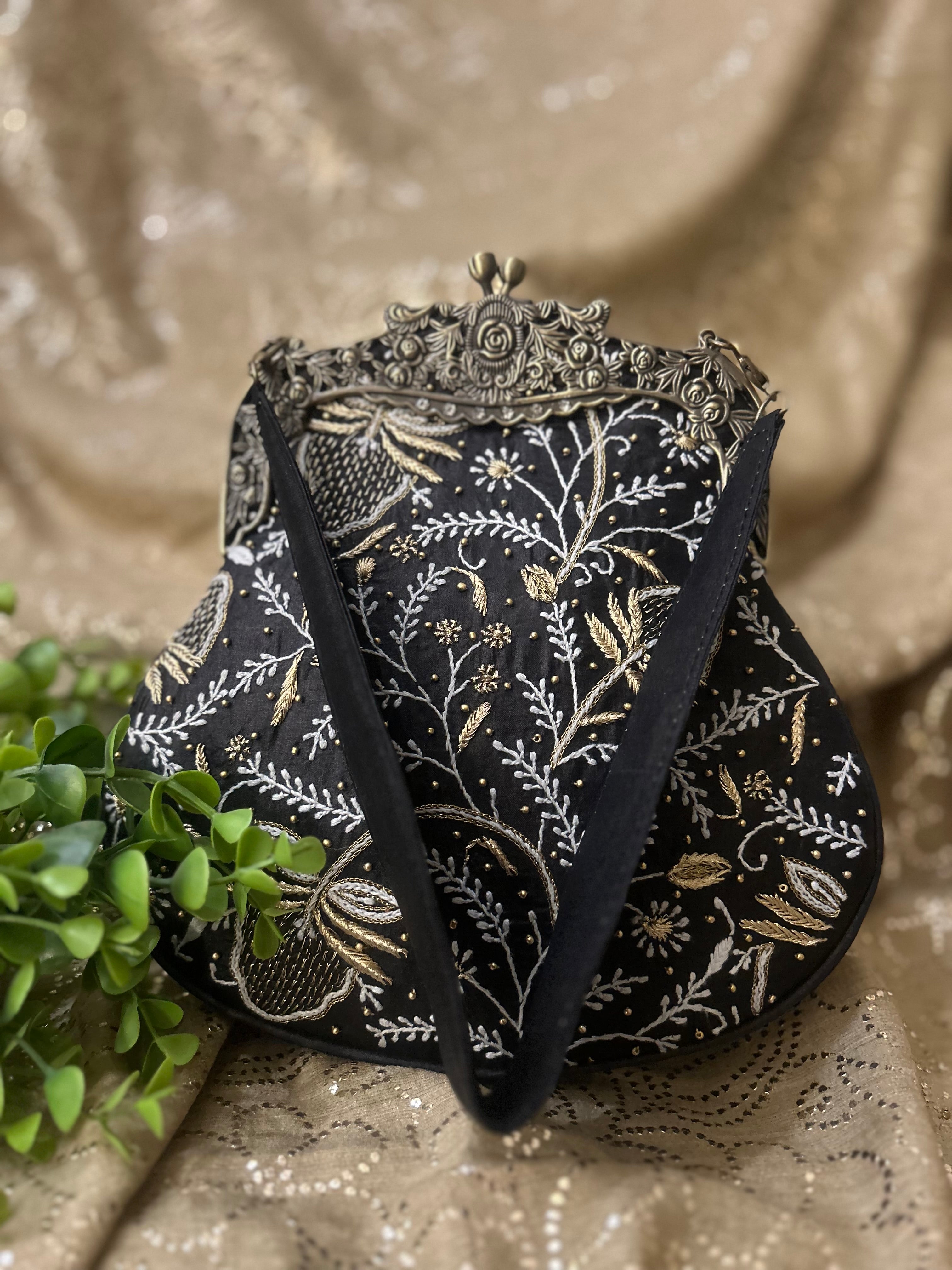 Black Chikankari Clutch Bag - Pleats PleaseChikankari