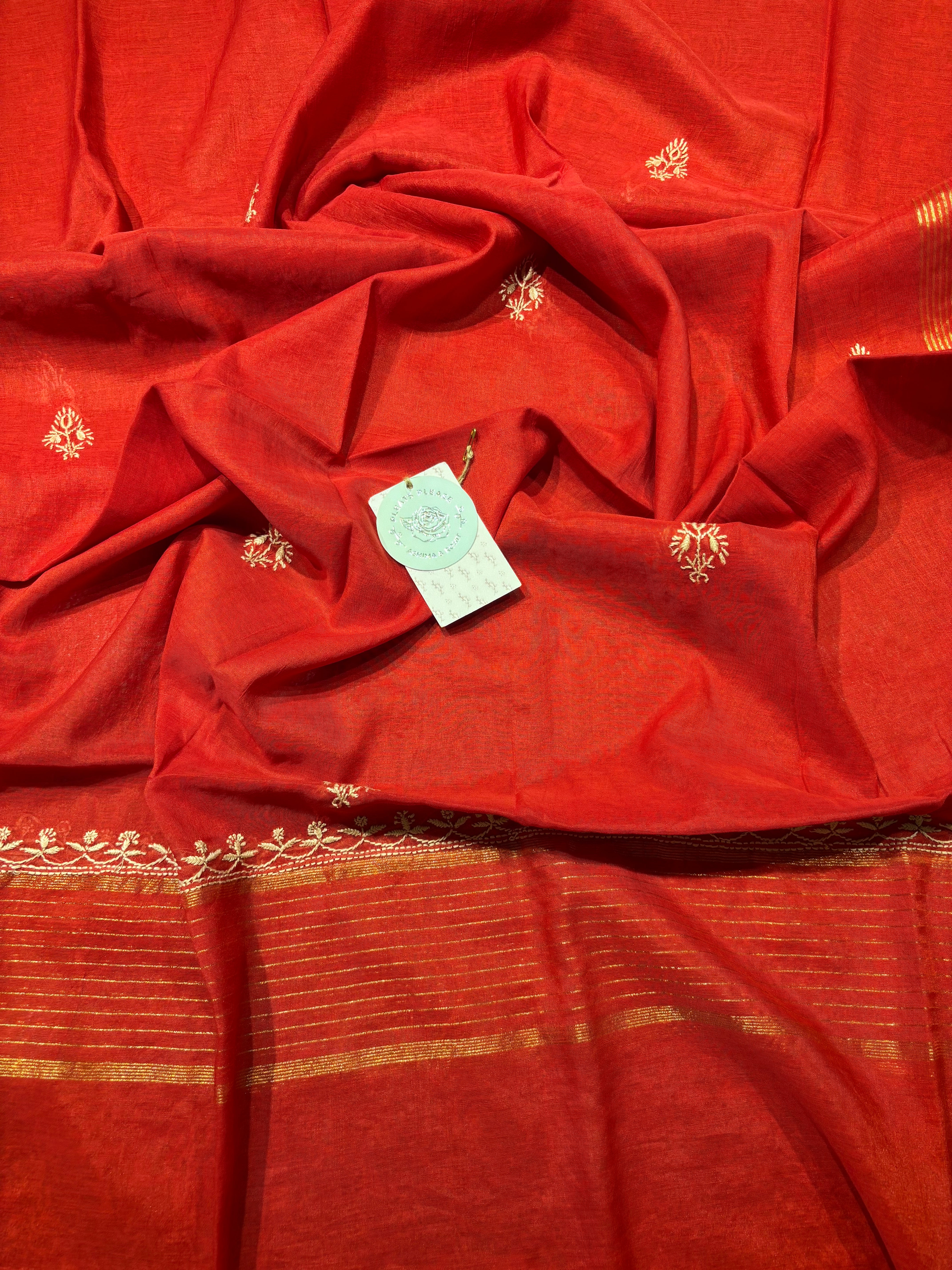 Red Chanderi Silk Chikankari Kurta And Dupatta Set