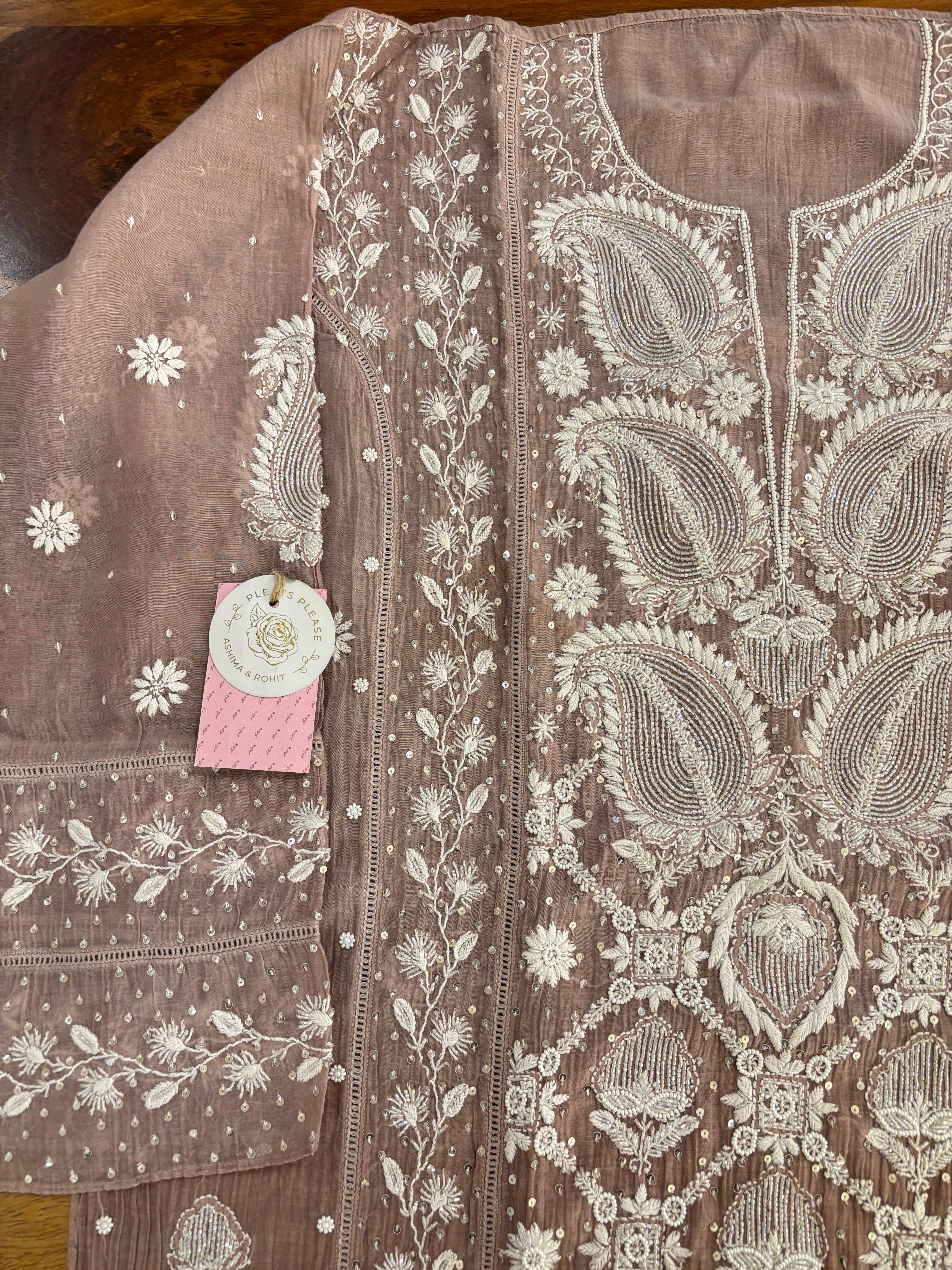 Earthy Brown Ombré Chanderi Chikankari Kurta & Dupatta
