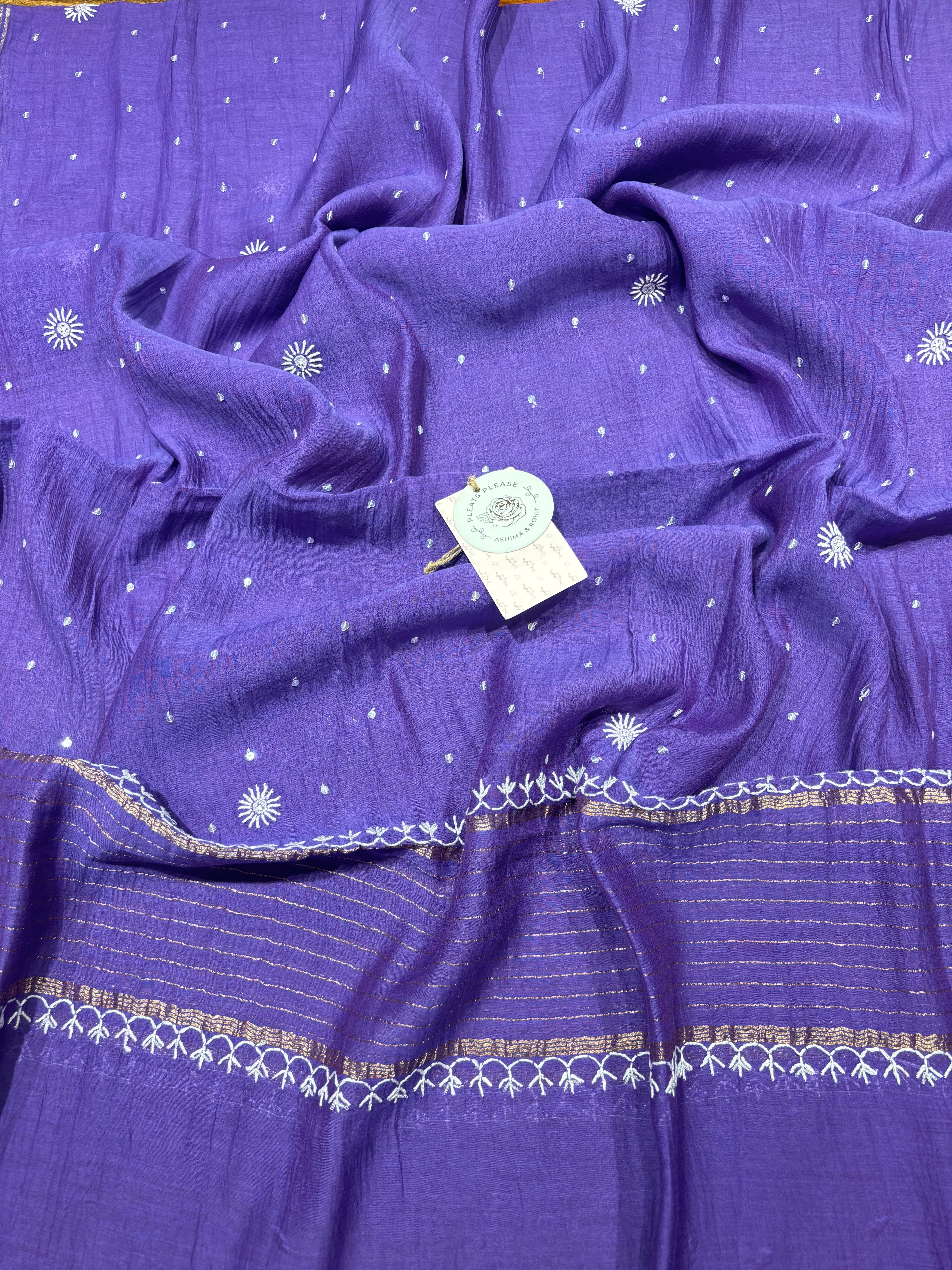 Purple Chanderi Mul Chikankari Kurta & Dupatta Set