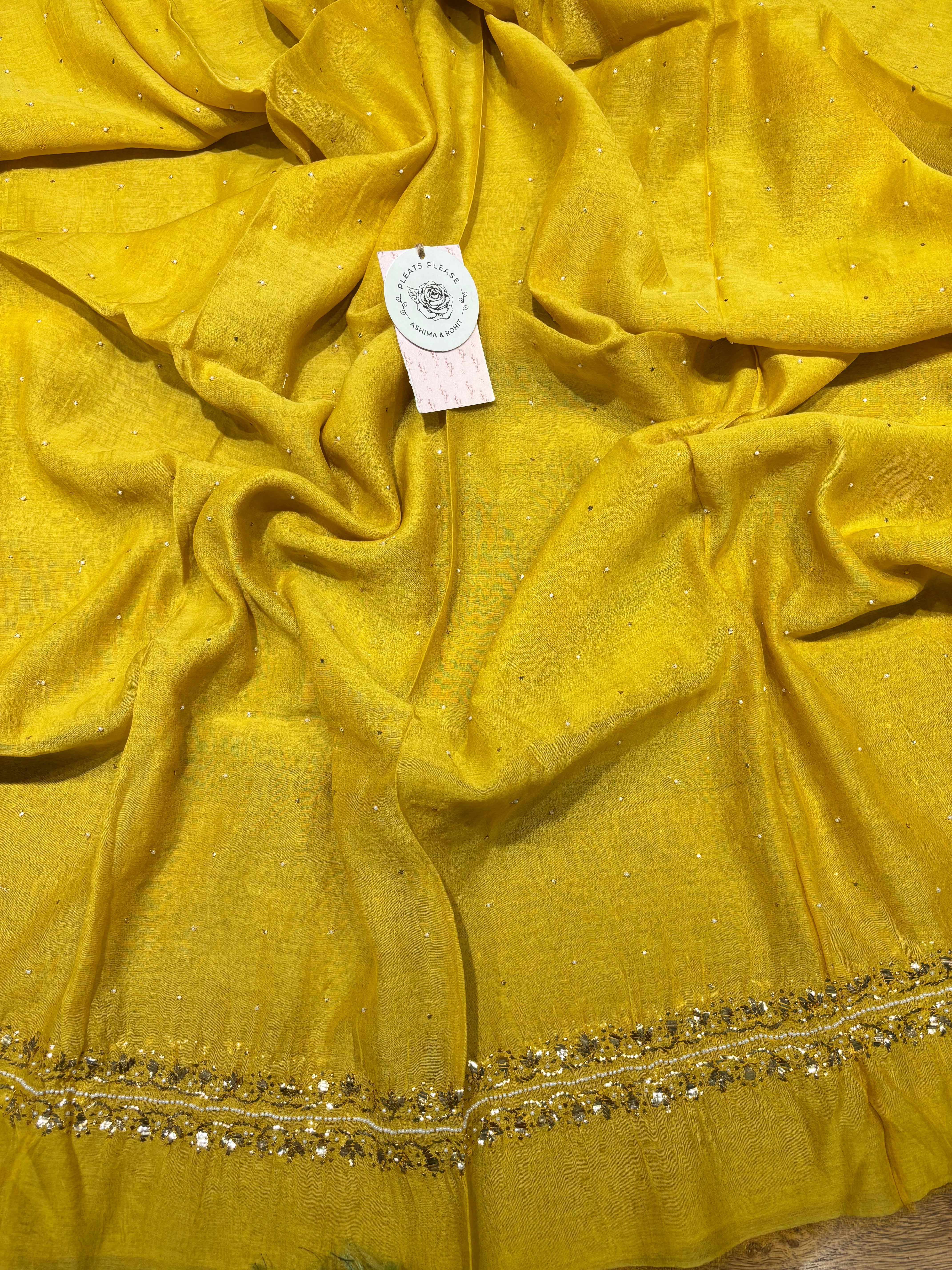 Mustard Yellow Chanderi Mul Mukaish Kurta & Dupatta Set