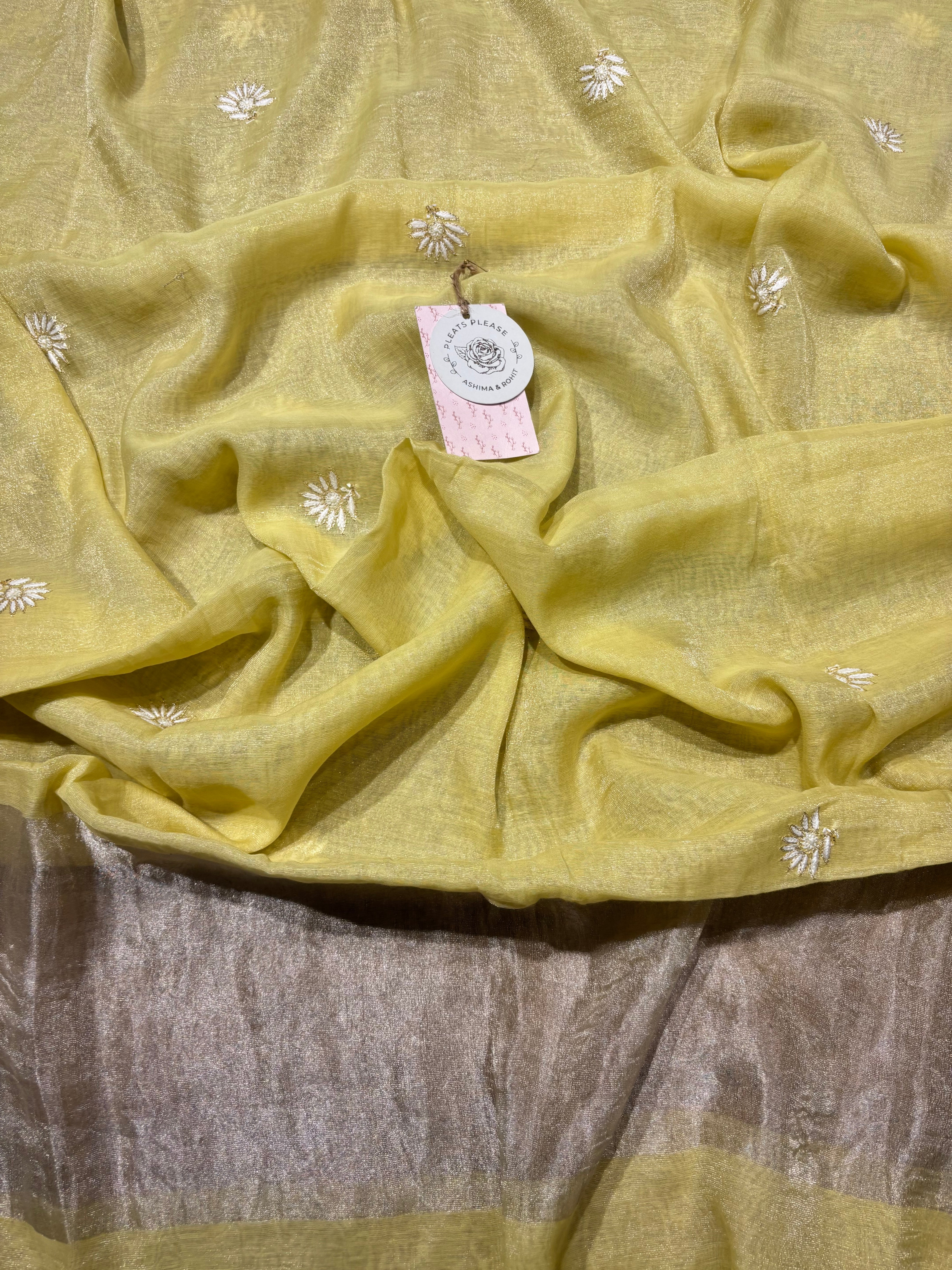 Yellow Pure & Premium Tissue Chikankari Kurta & Dupatta Set