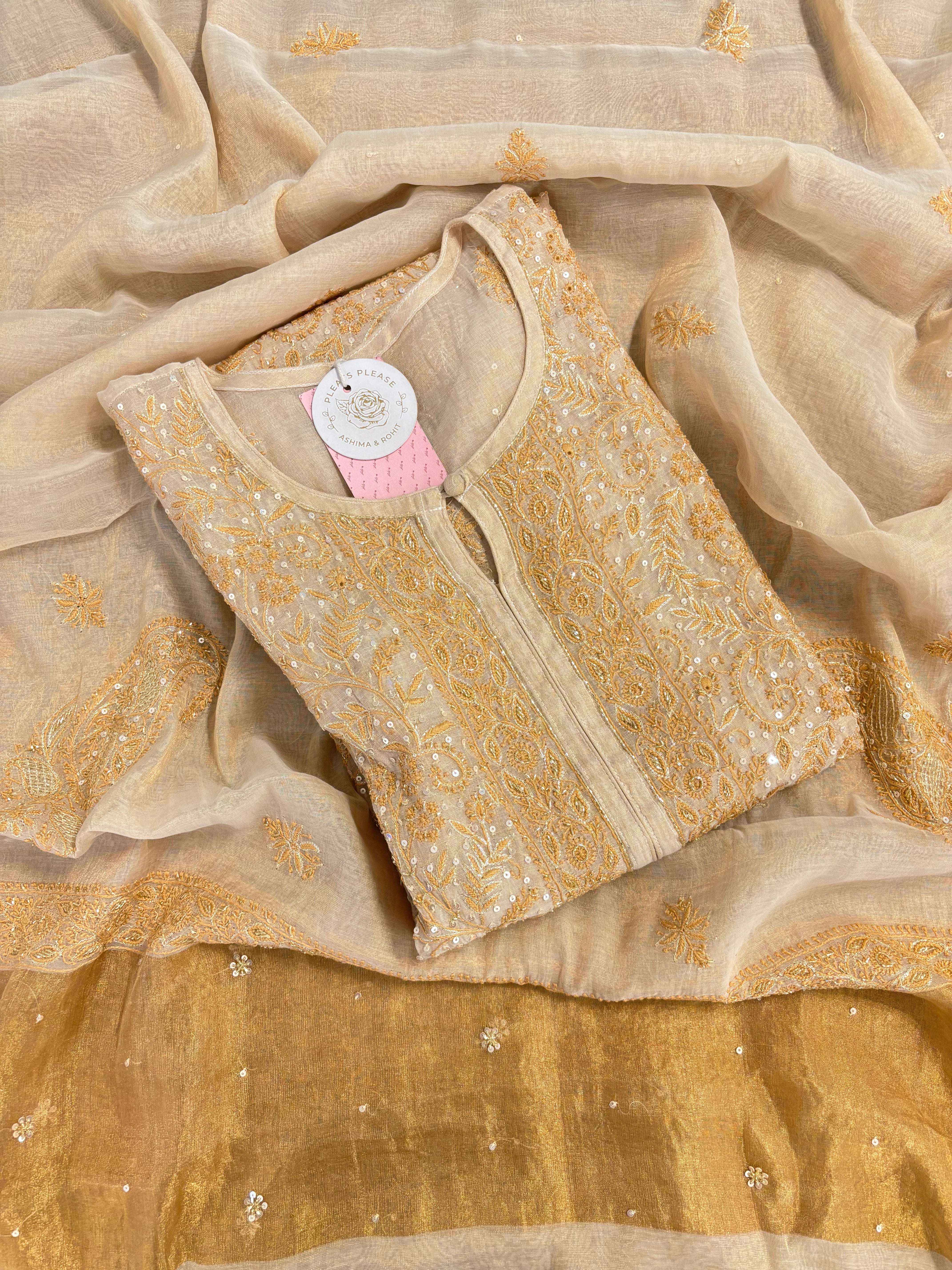 Dyeable Pure Tissue Chikankari Kurta & Dupatta