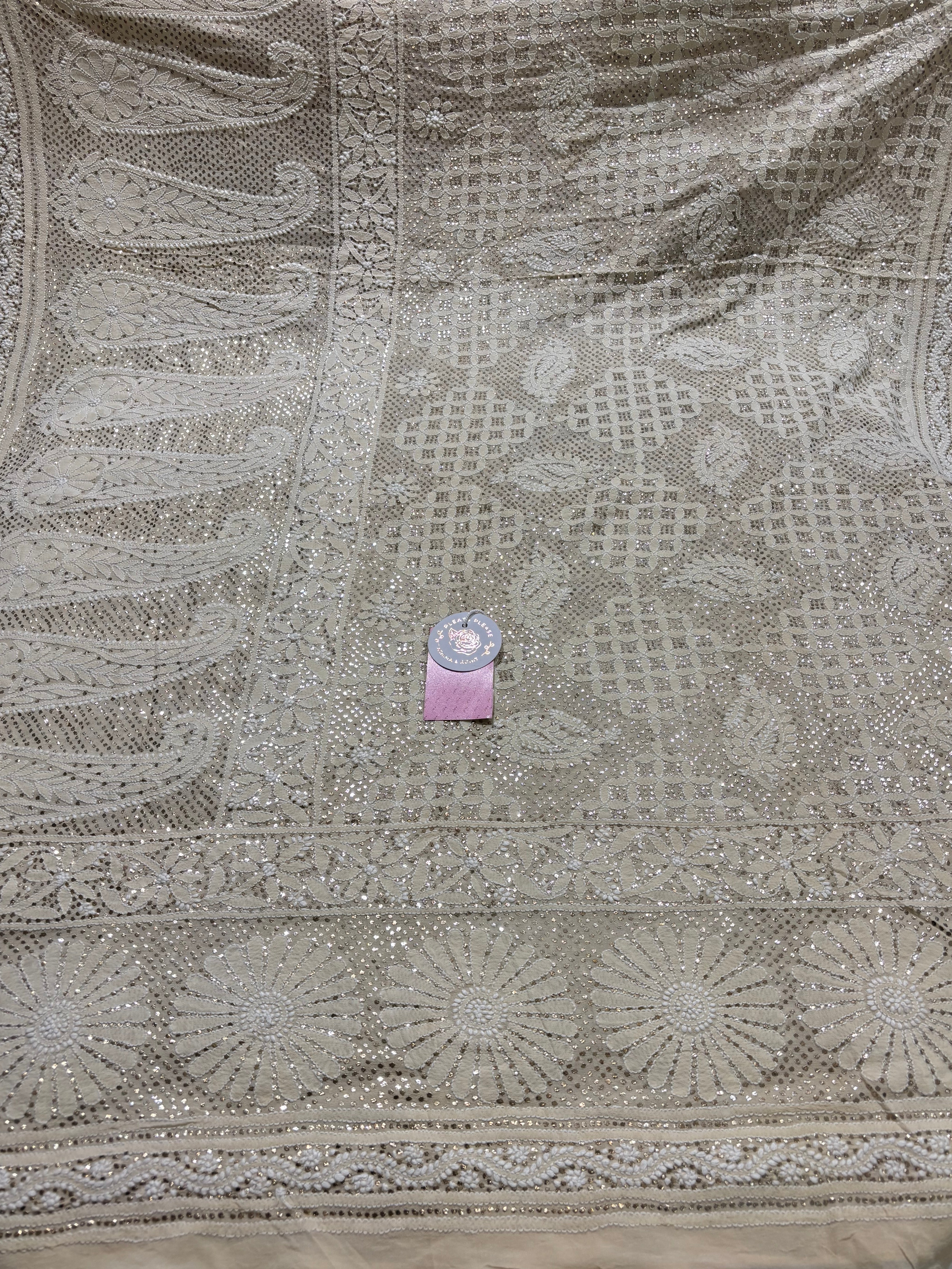 Dyeable Pure & Premium Georgette Mukaish Chikankari Dupatta