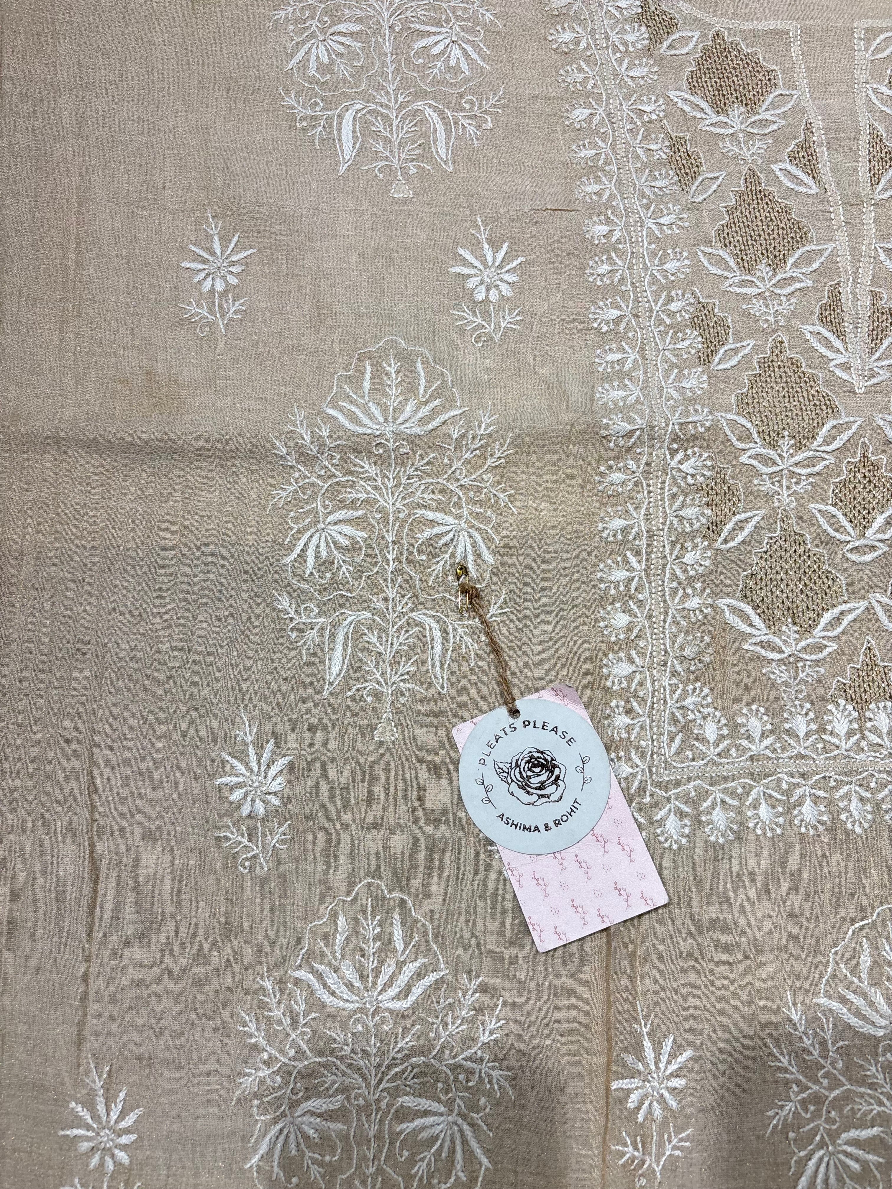 Dyeable Golden Tissue Chikankari Kurta & Dupatta Fabric
