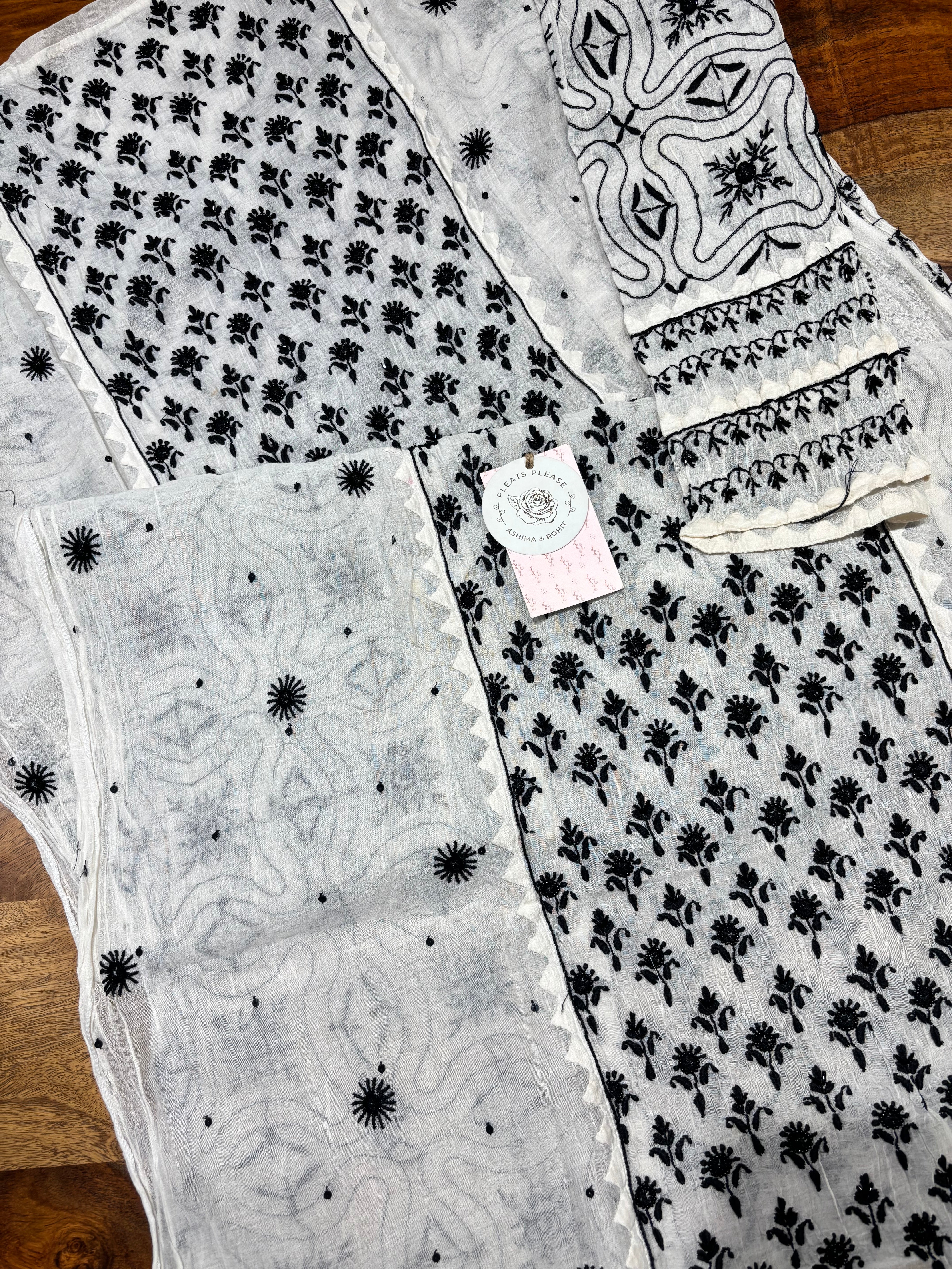 Dyeable Chanderi Mul Chikankari Kurta and Dupatta Set