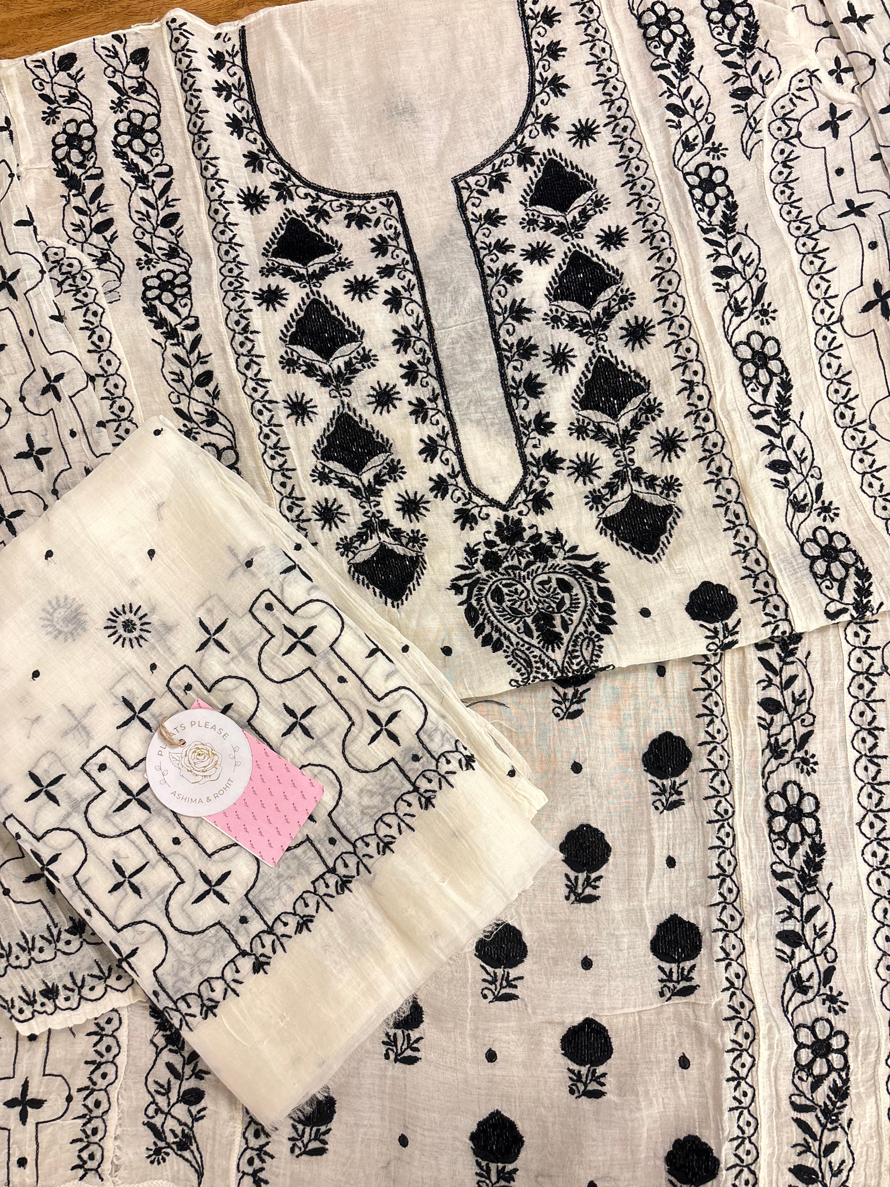 Dyeable Black & White Chanderi Kurta & Dupatta
