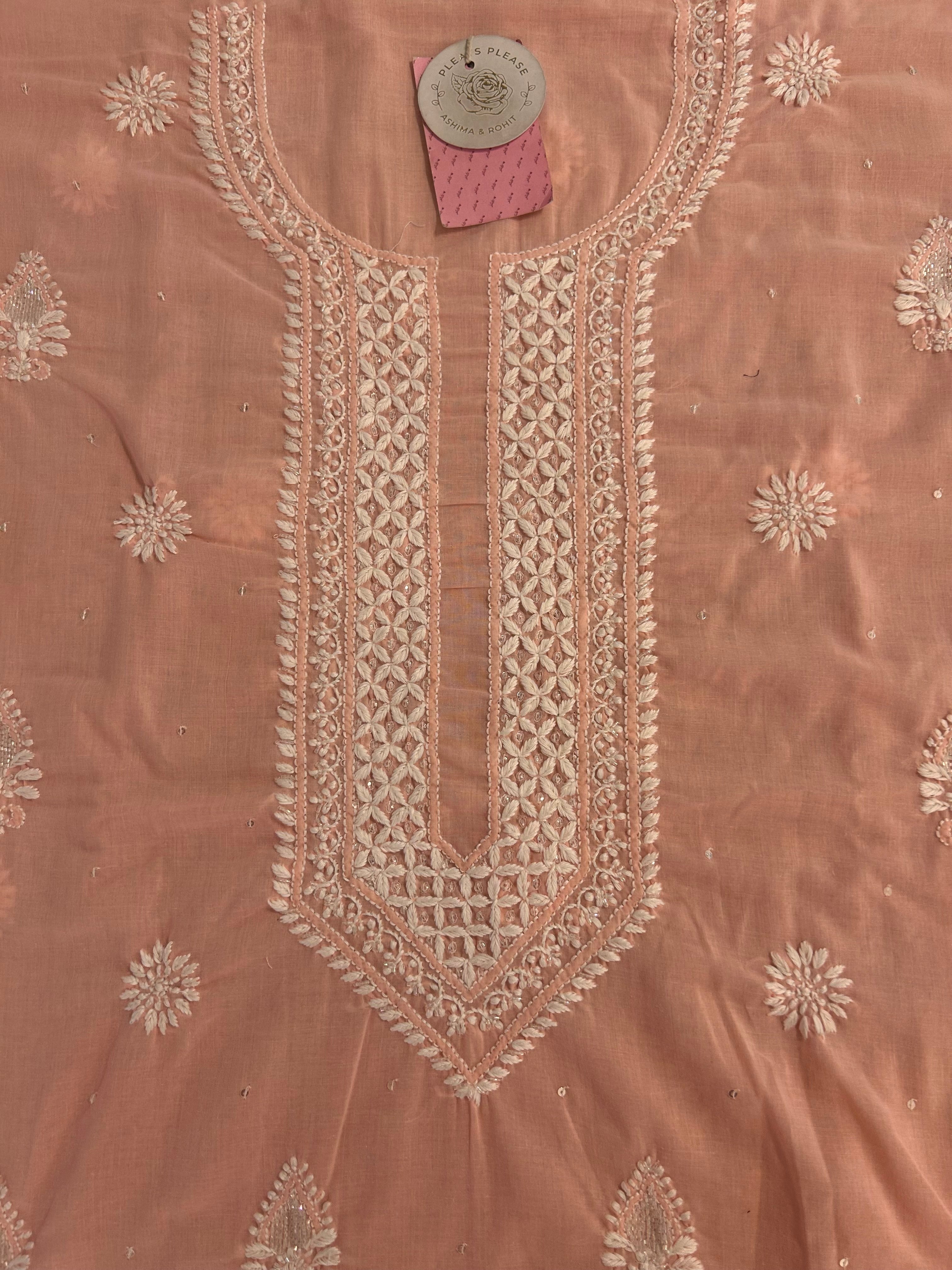 Peach Mulmul Chikankari Kurta