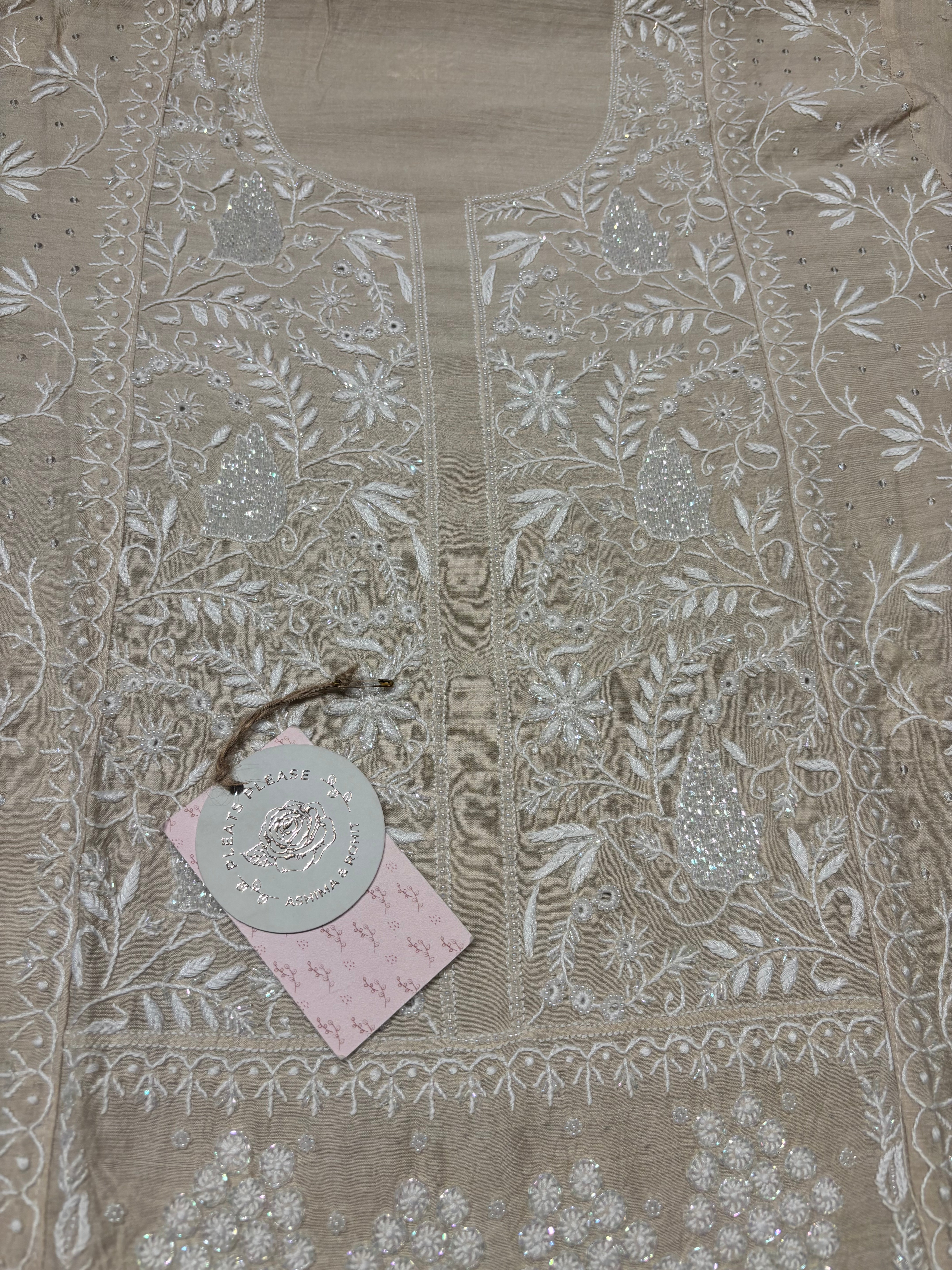 Dyeable Monga Silk Chikankari Kurta And Dupatta Set