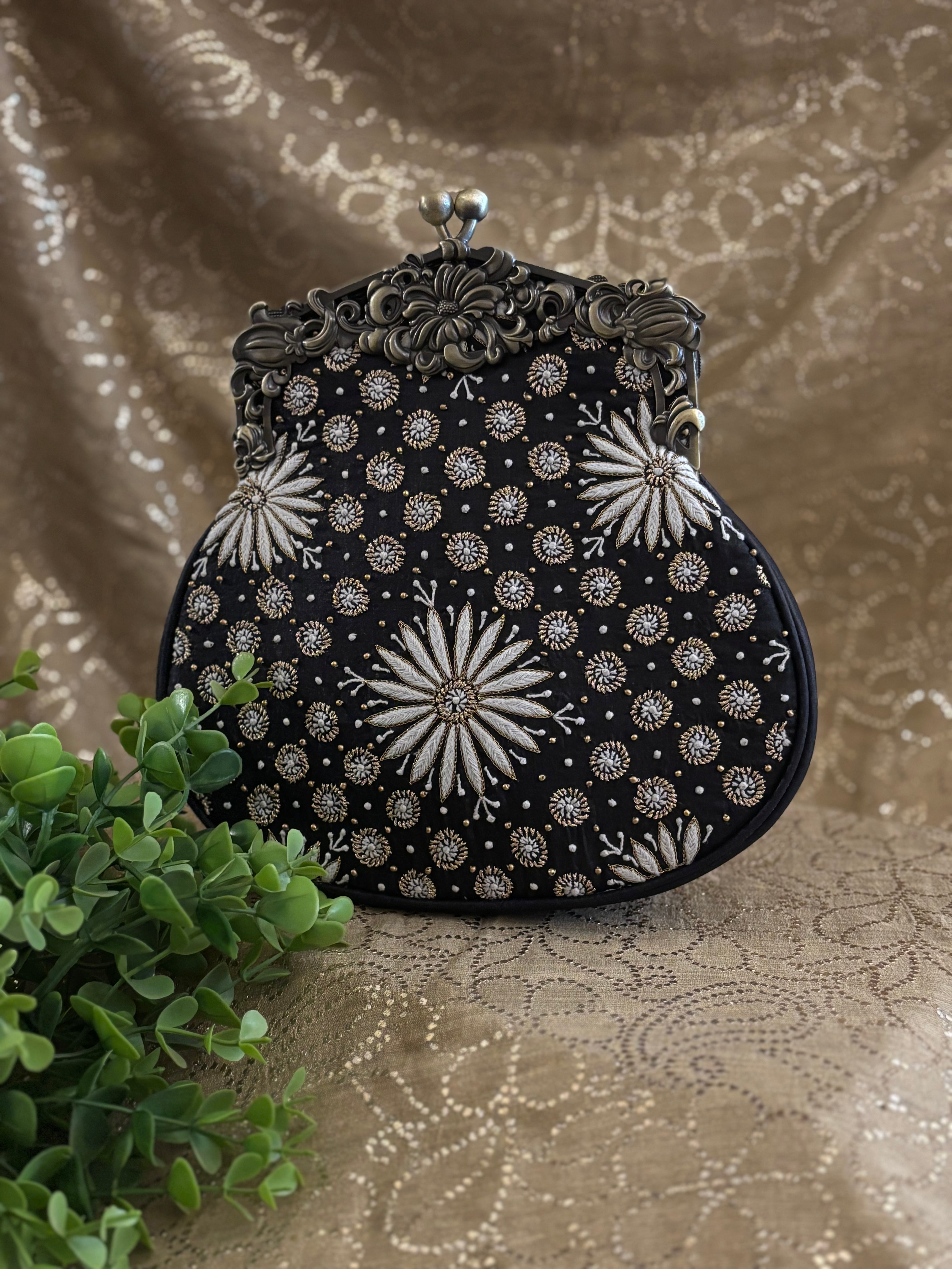 Black Chikankari Clutch Bag