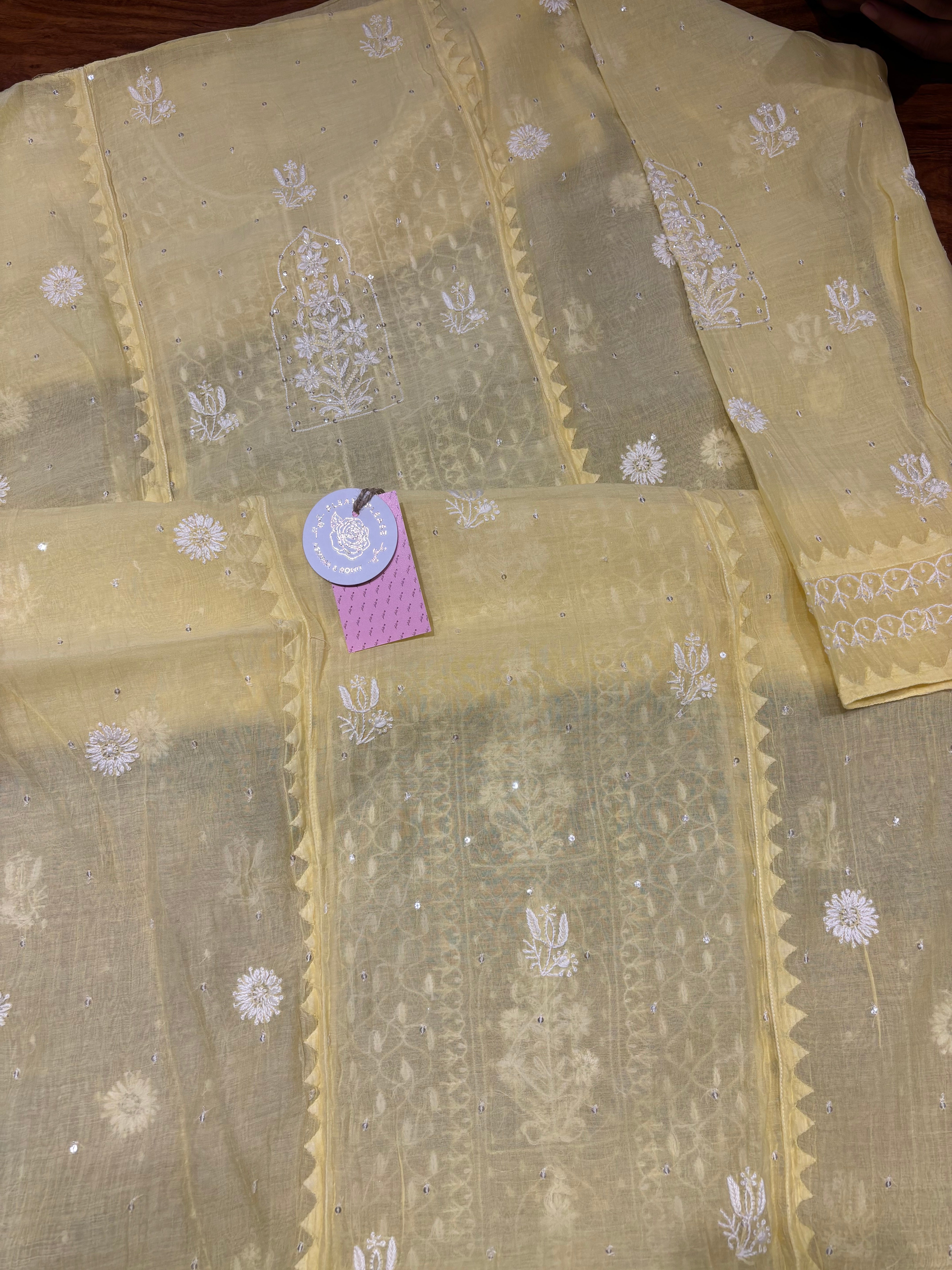 Butter Yellow Chanderi Mul Chikankari Kurta & Dupatta Set