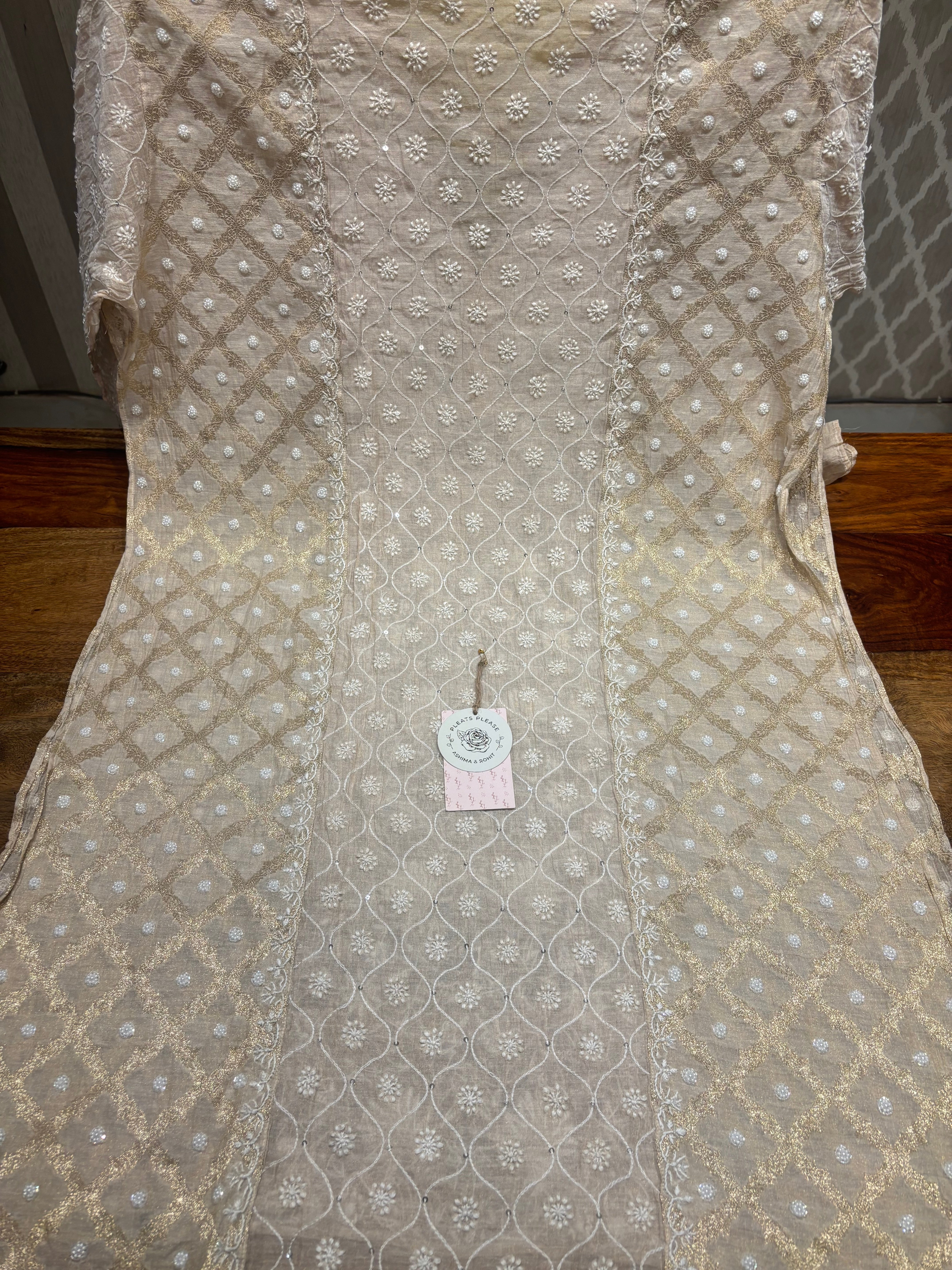 Natural Pure Tissue Chikankari Co-ord Set
