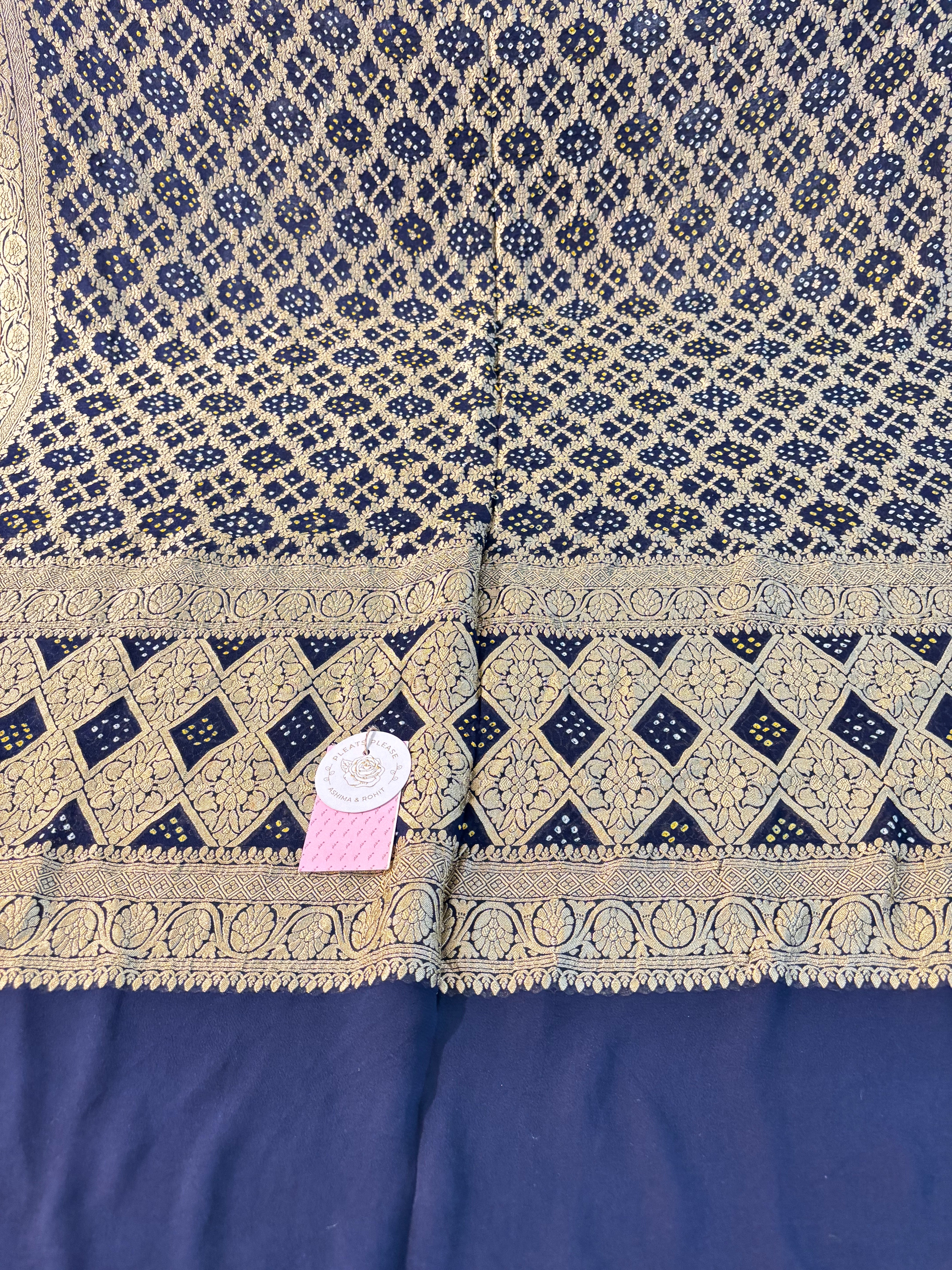 Navy Blue Khaddi Georgette Bandhej Neemzari Dupatta