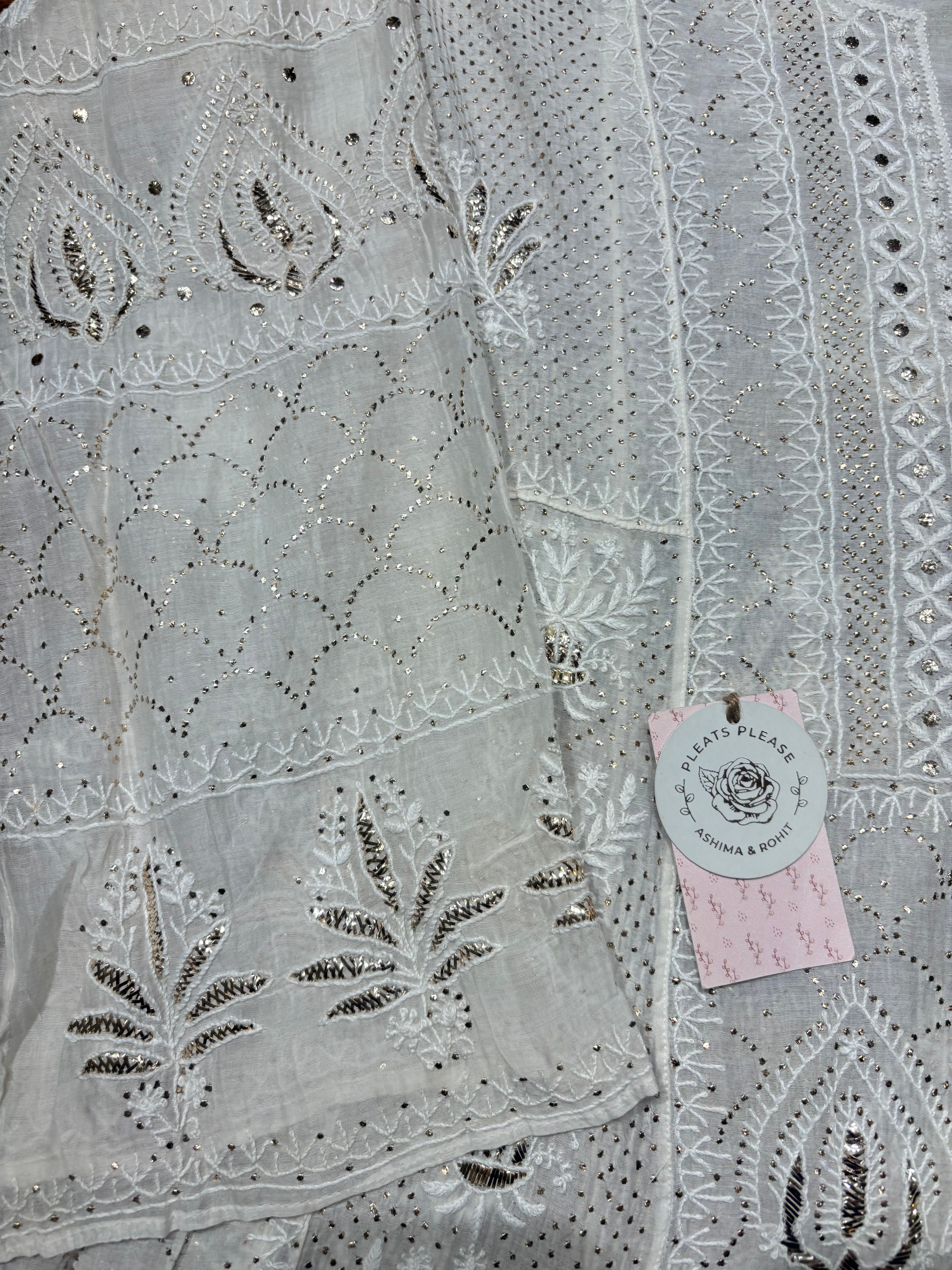 Dyeable Chanderi Mul Chikankari & Mukaish Anarakli and Dupatta Set