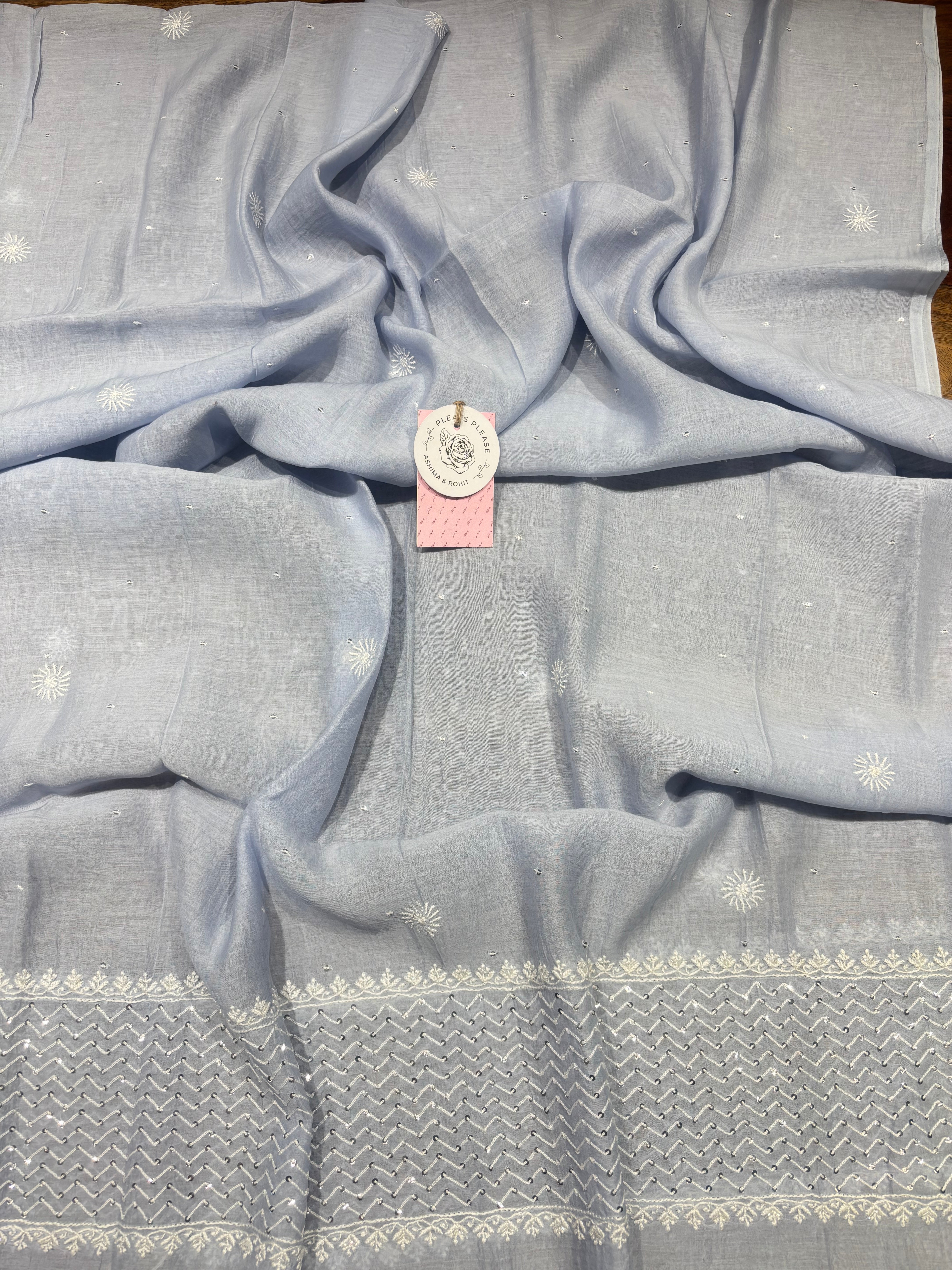 Powder Blue Chanderi Mul Chikankari Kurta & Dupatta Set