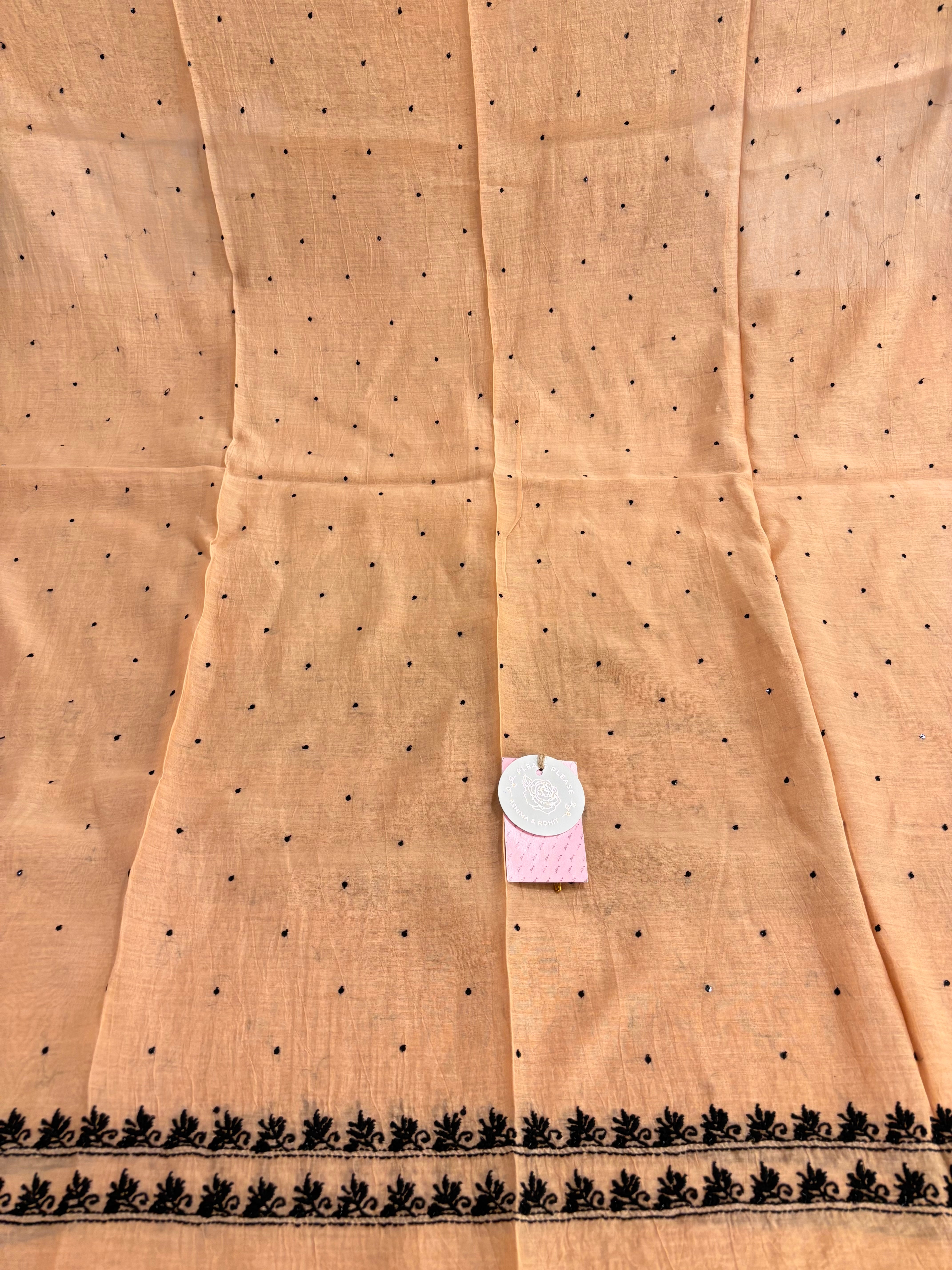 Apricot Peach Chanderi Mul Chikankari A-Line Kurta & Dupatta
