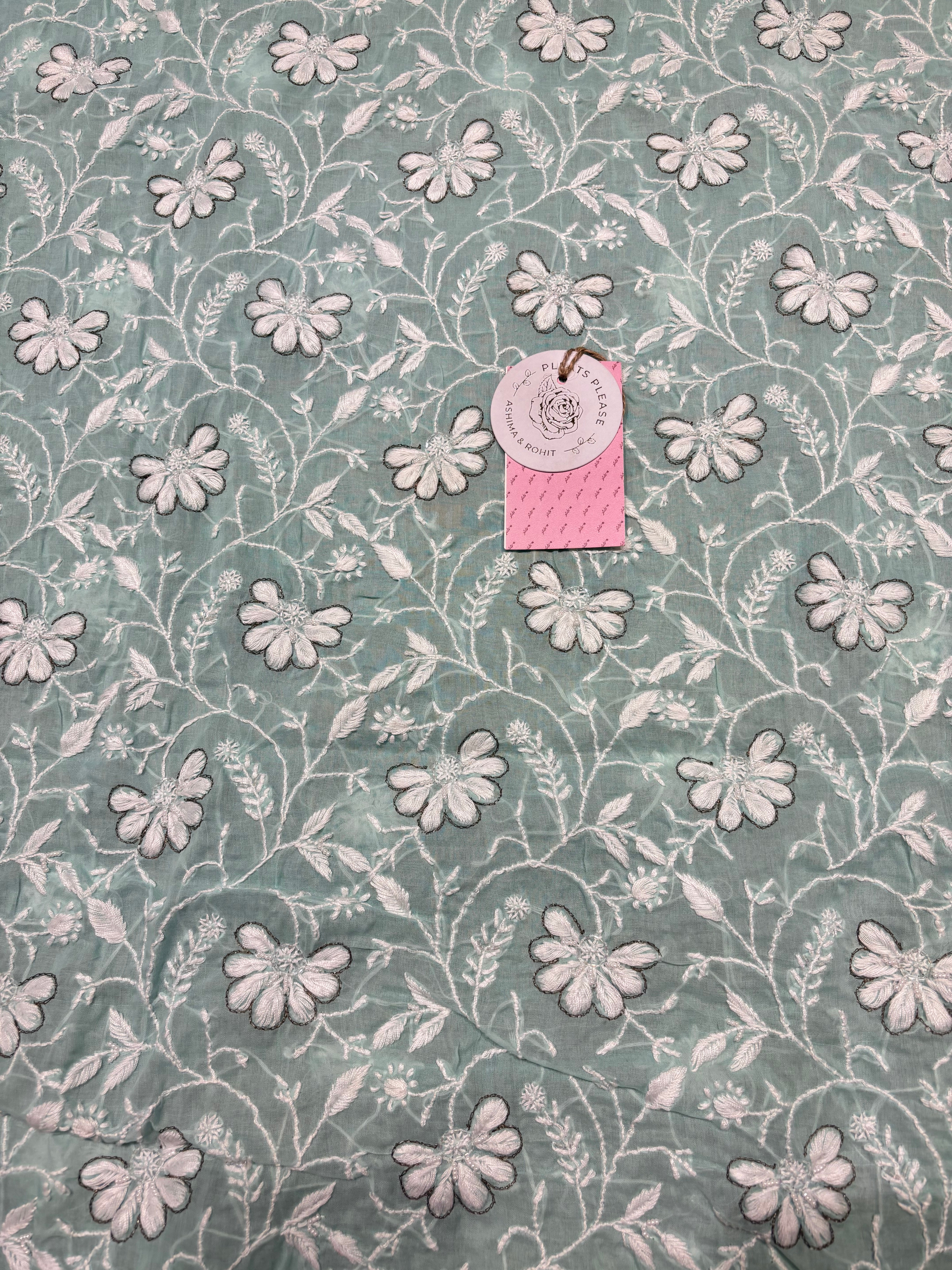 Mint Green Cotton Chikankari Kurta Fabric