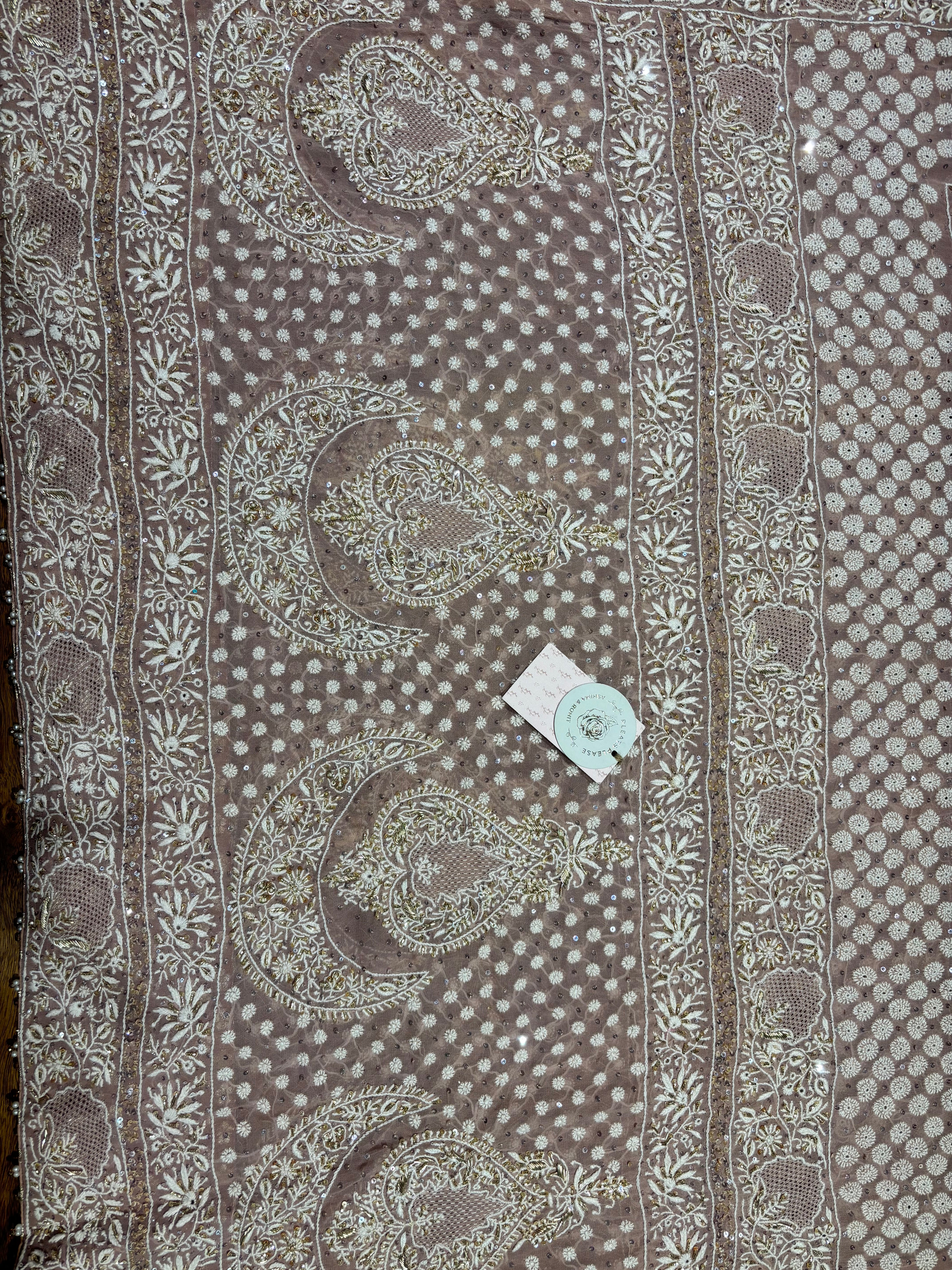 Rose Gold Pure & Premium Georgette  Chikankari Dupatta