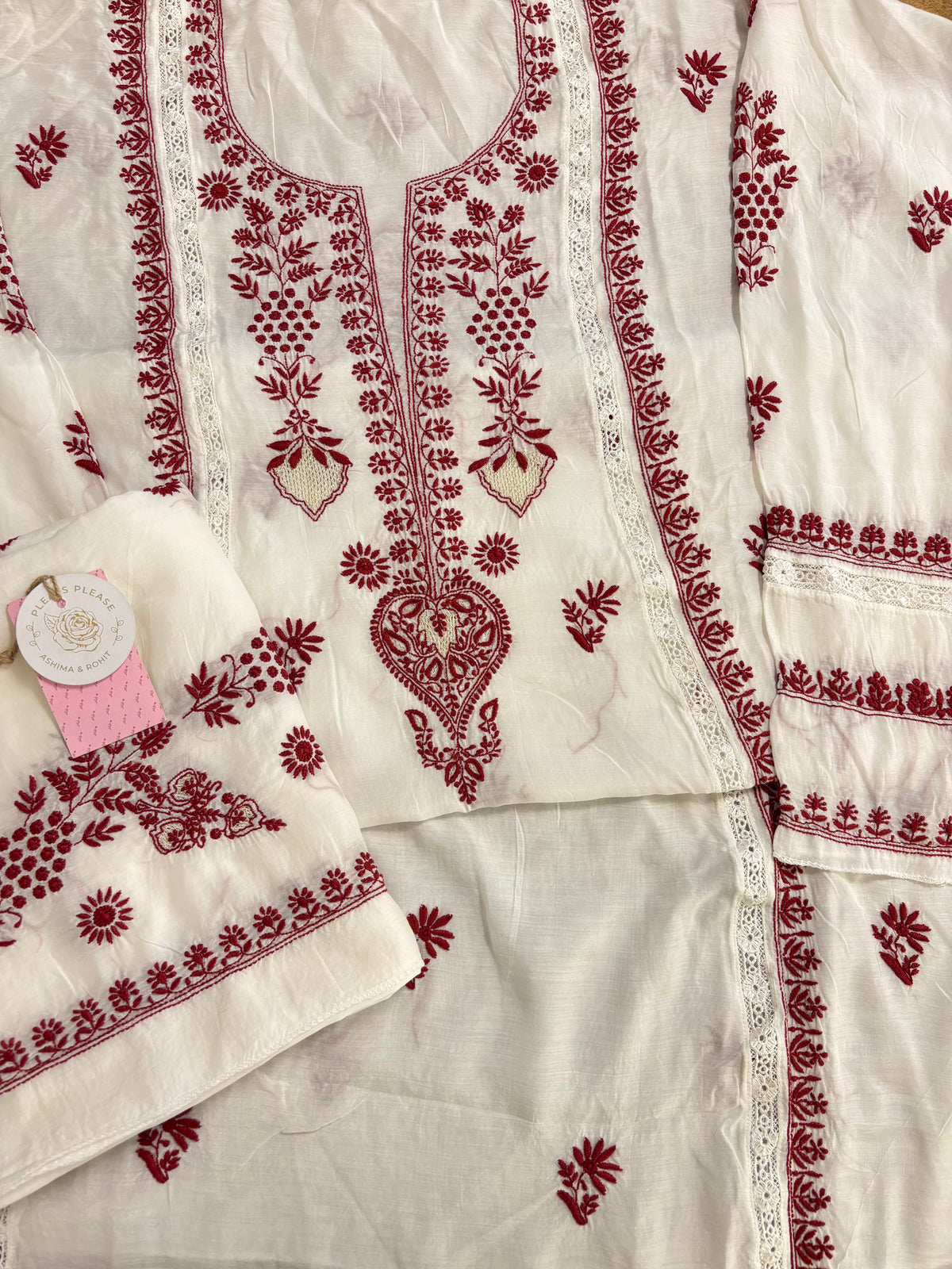 Dyeable Muslin Chikankari Kurta & Dupatta