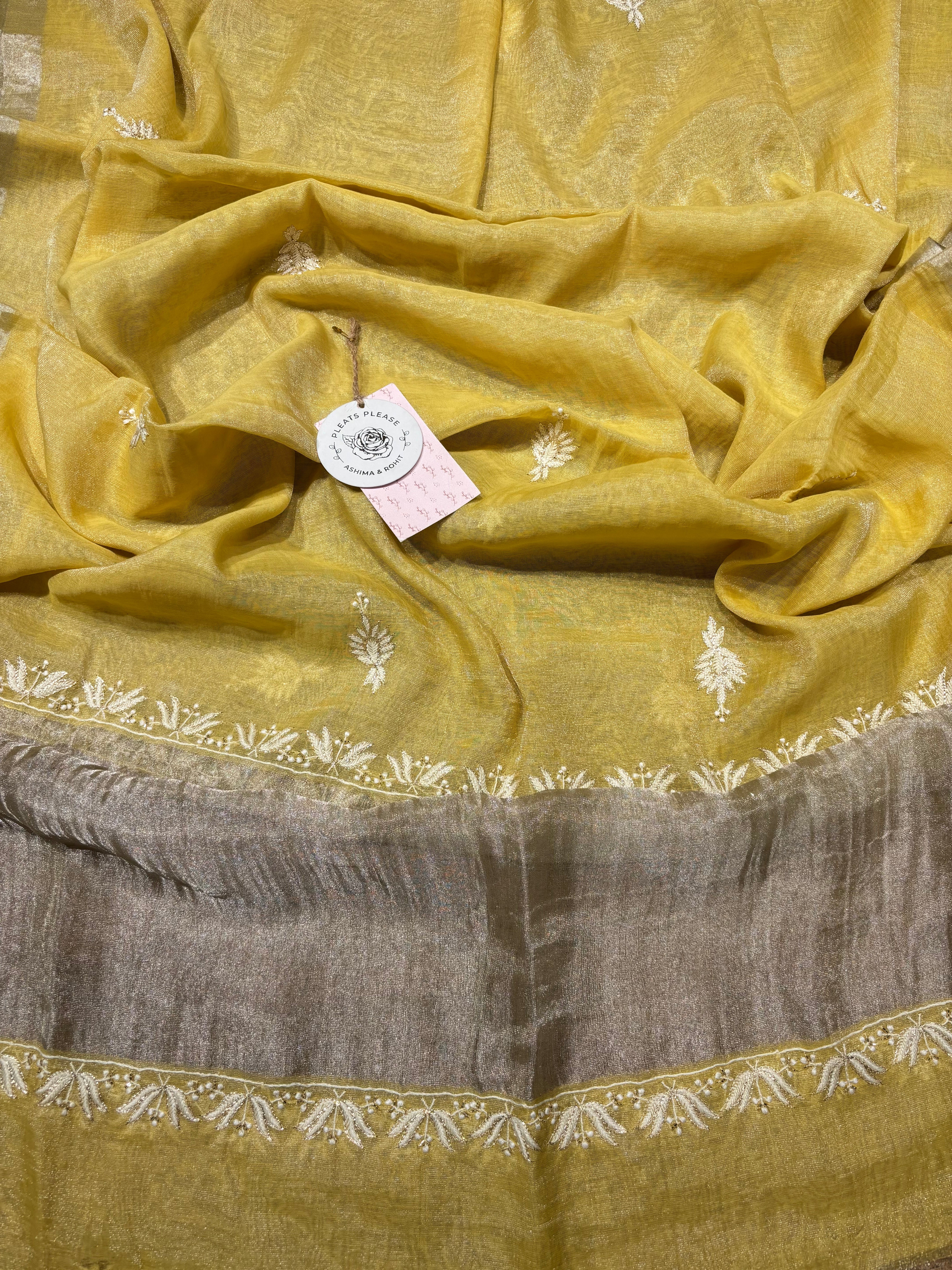 Yellow Pure Tissue Chikankari Kurta and Dupatta set