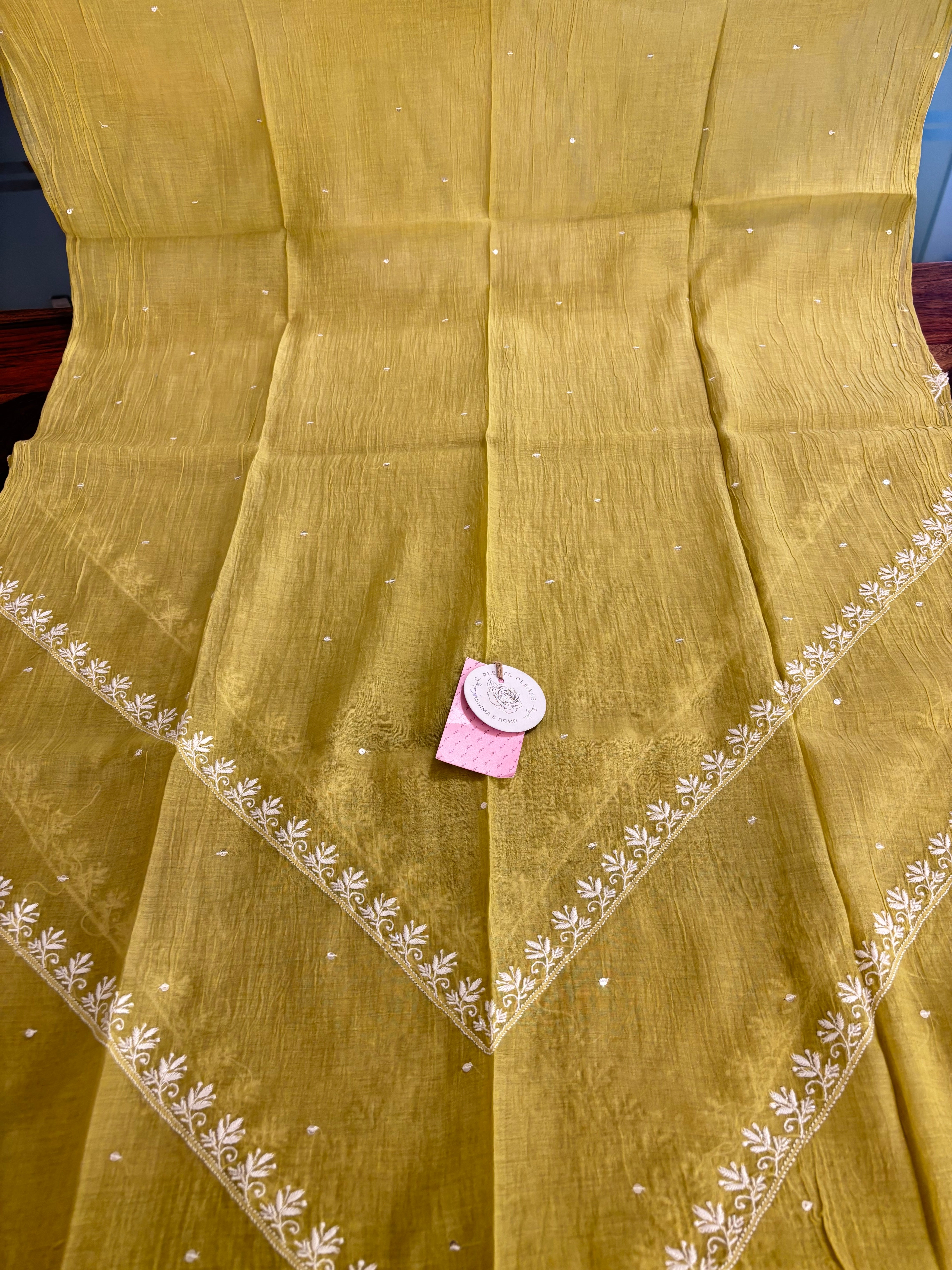 Mustard Yellow Chanderi Chikankari Kurta & Dupatta