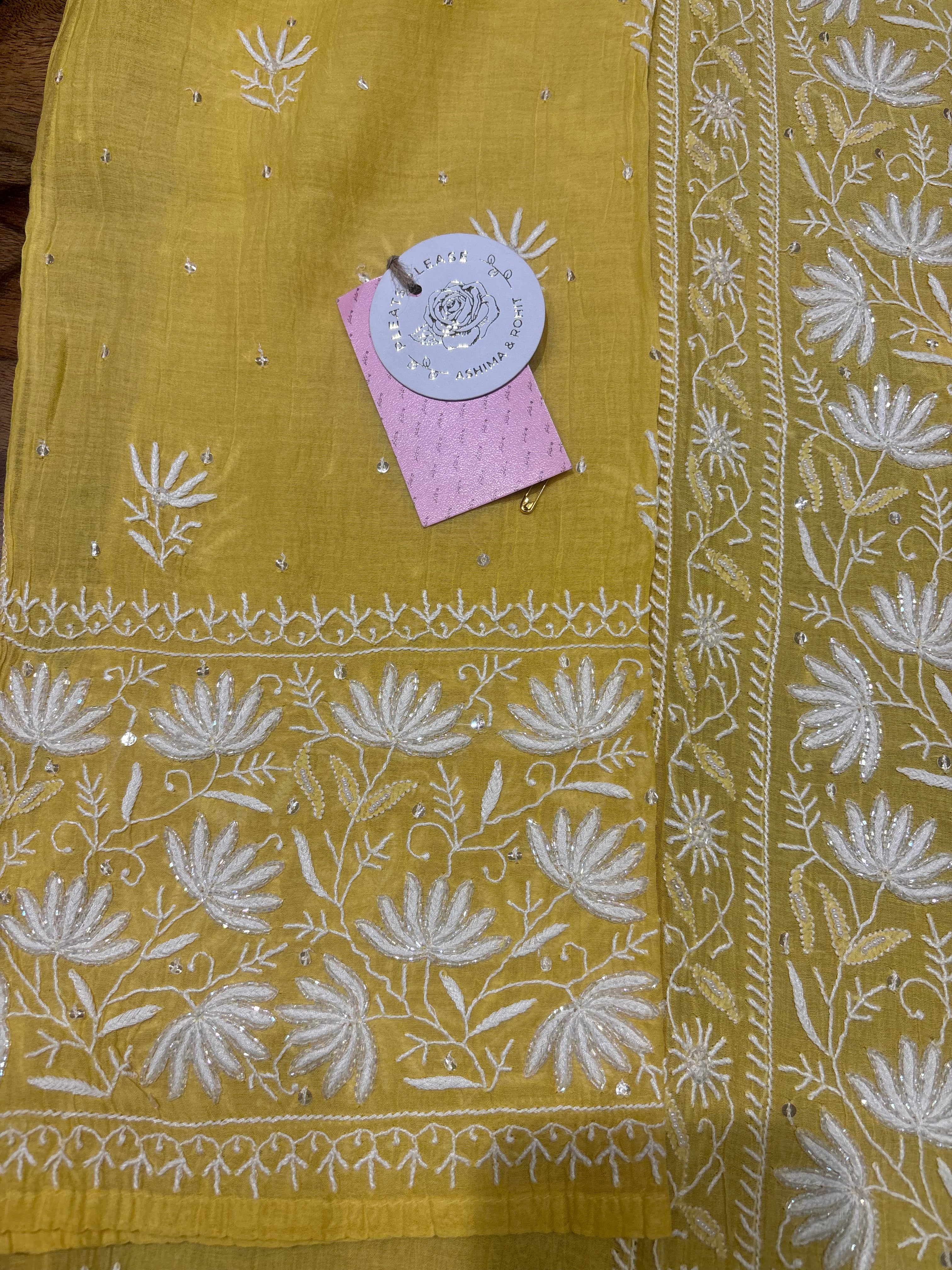 Yellow Chanderi Mul Chikankari Kurta & Dupatta Set