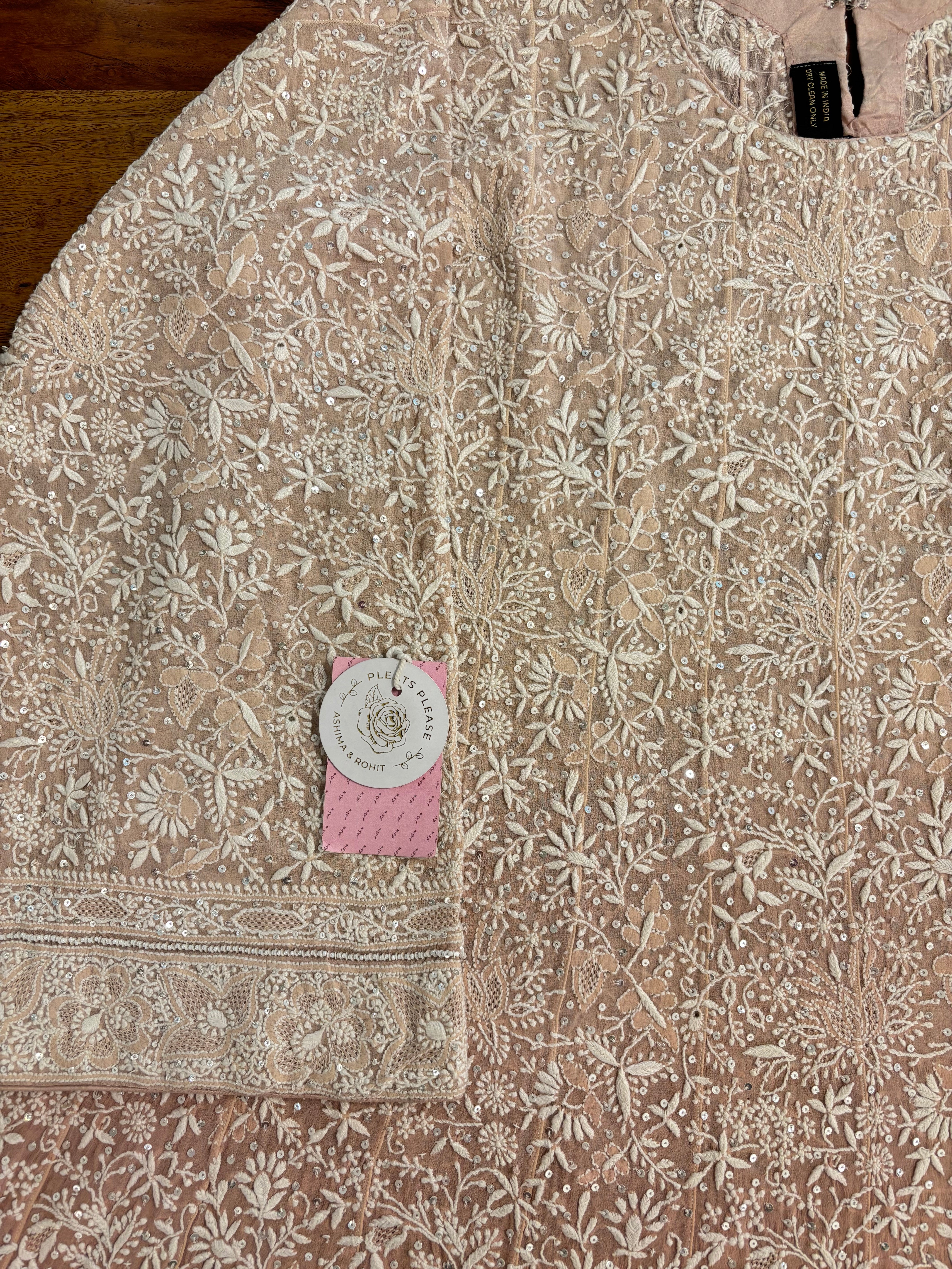 Old Rose Ombre Pure & Premium Georgette Chikankari A-line Anarkali