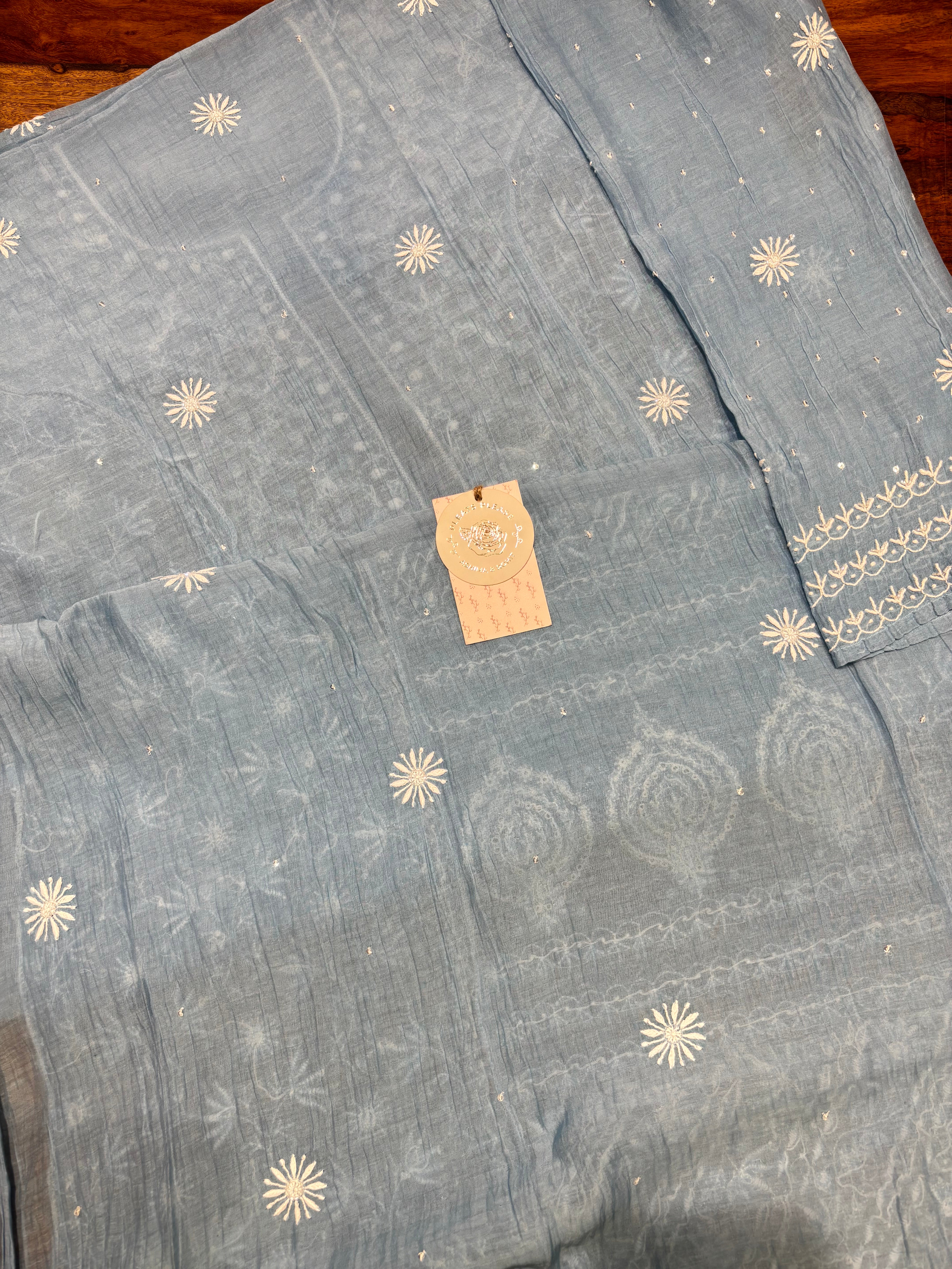 Powder Blue Chanderi Mul Chikankari Kurta & Dupatta Set