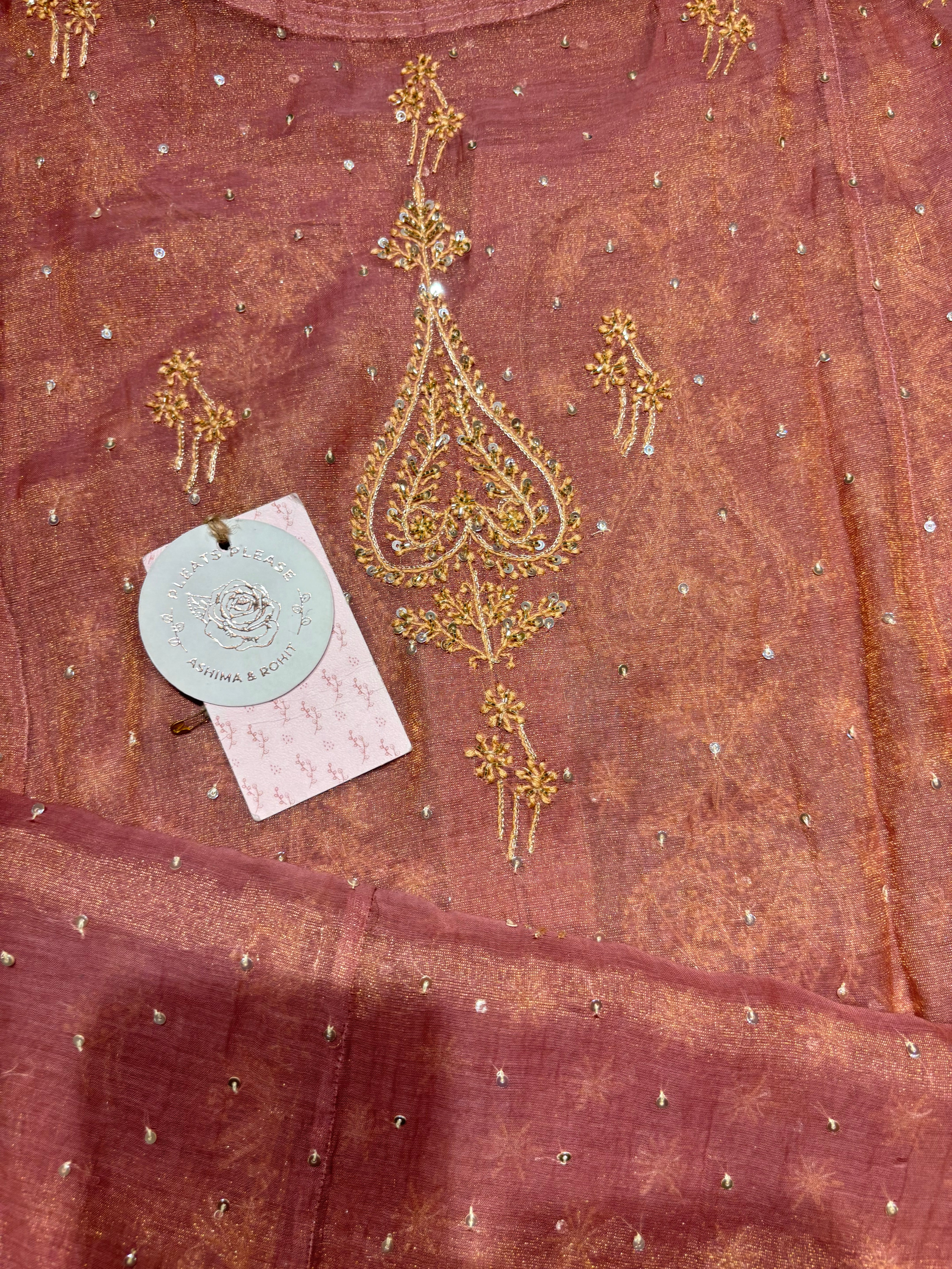 Garnet Pure & Premium Tissue Chikankari Kurta & Dupatta Set