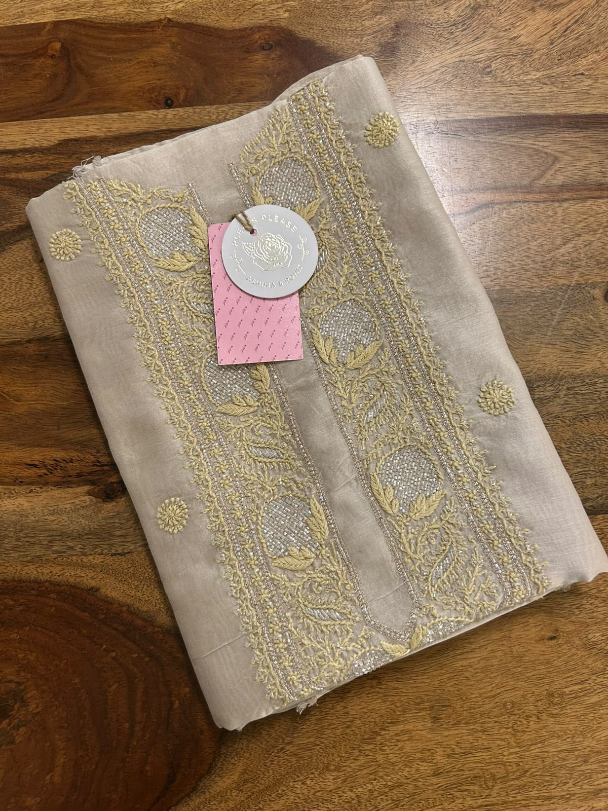 Champagne Chanderi Silk Chikankari Men’s Kurta