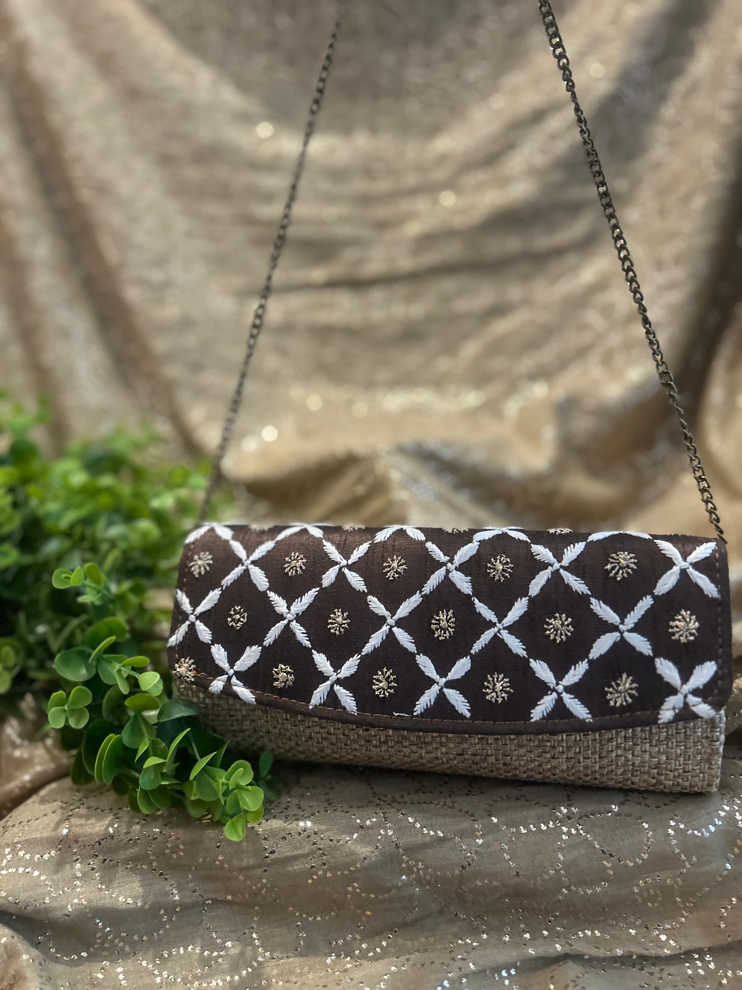 Brown Chikankari Jute Bag