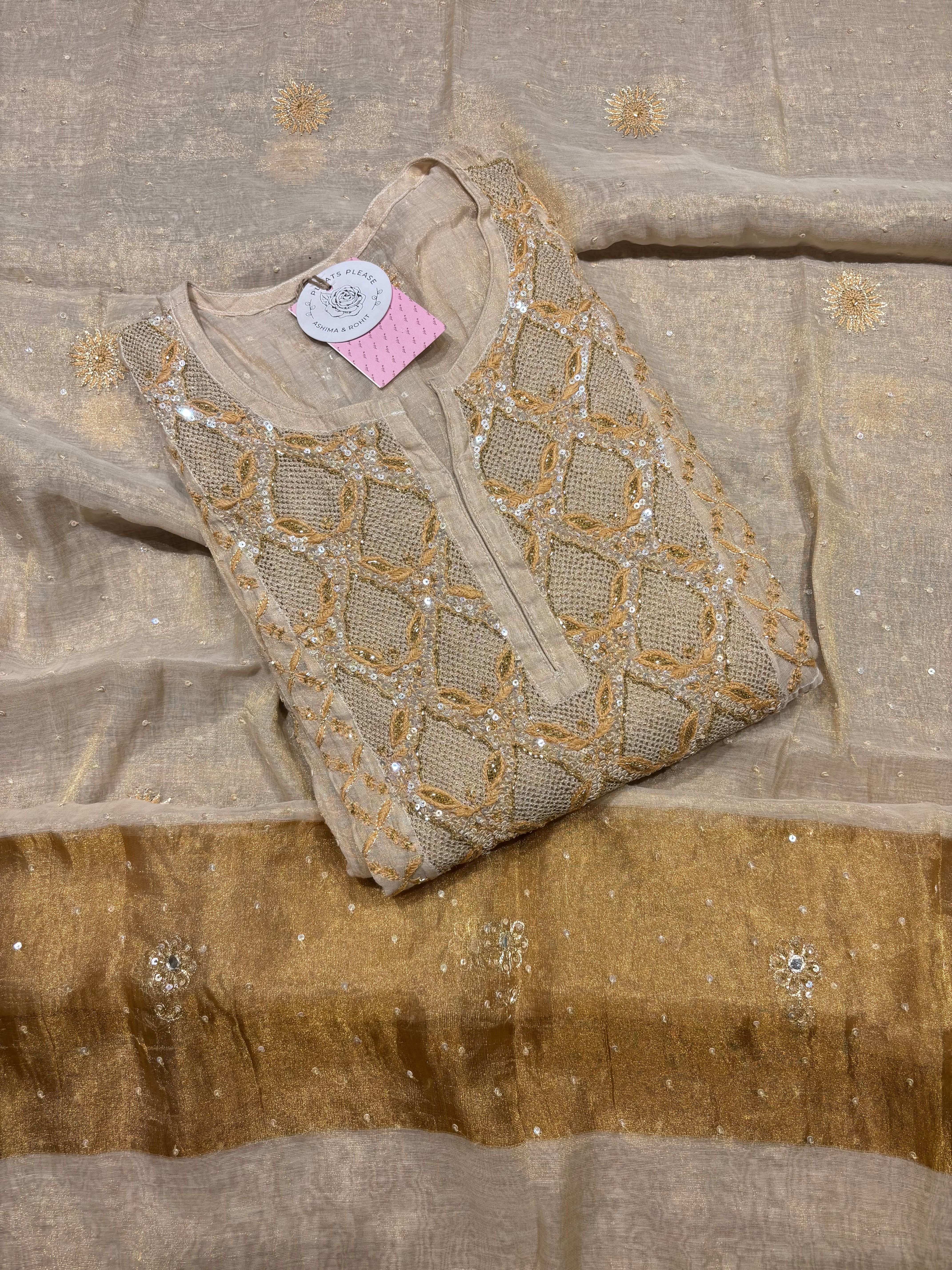 Dyeable Pure & Premium Tissue Chikankari Jaali Anarkali & Dupatta Set