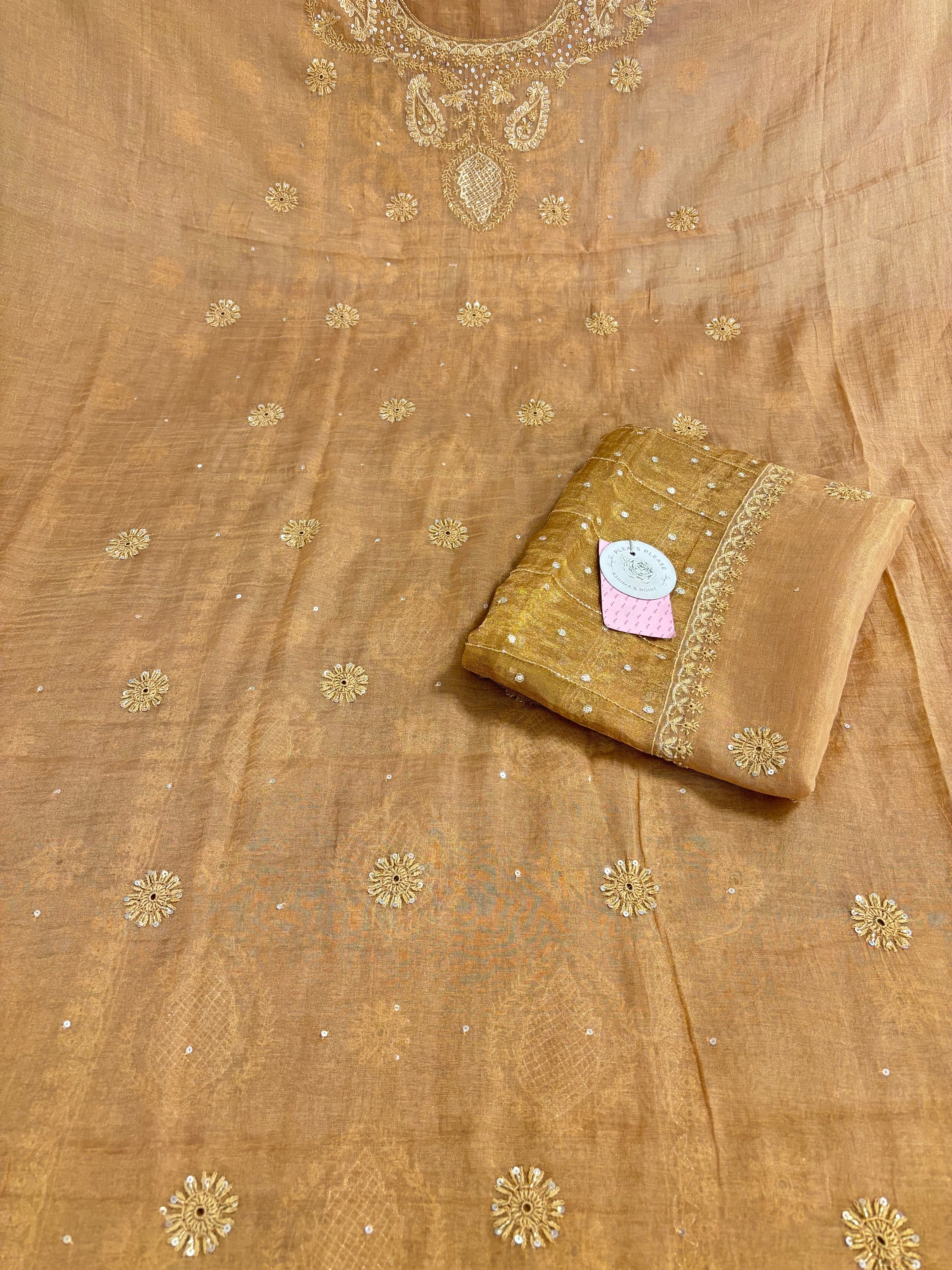Golden Honey Pure & Premium Tissue Chikankari Kurta & Dupatta
