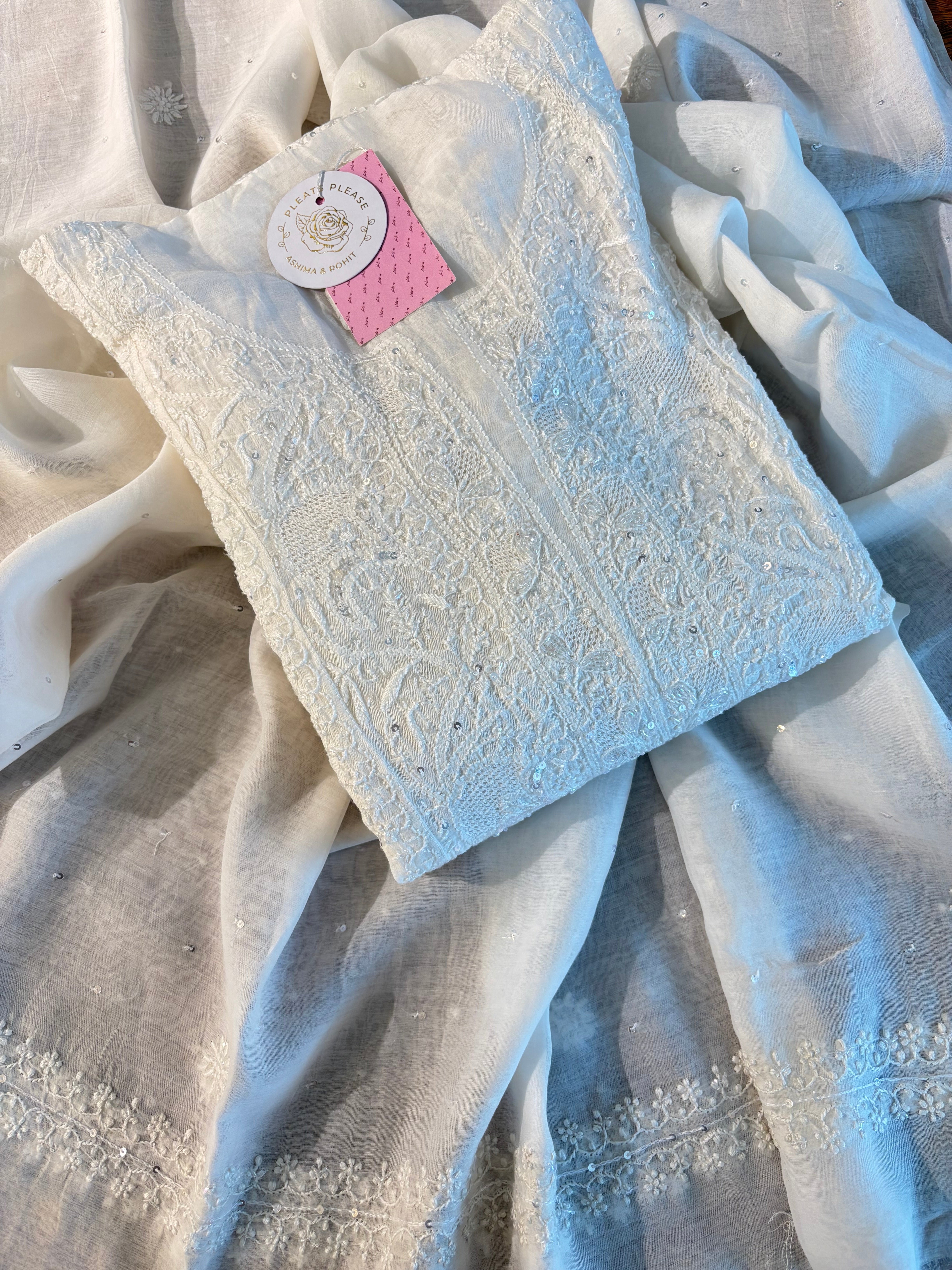 Dyeable Chanderi Chikankari Kurta & Dupatta
