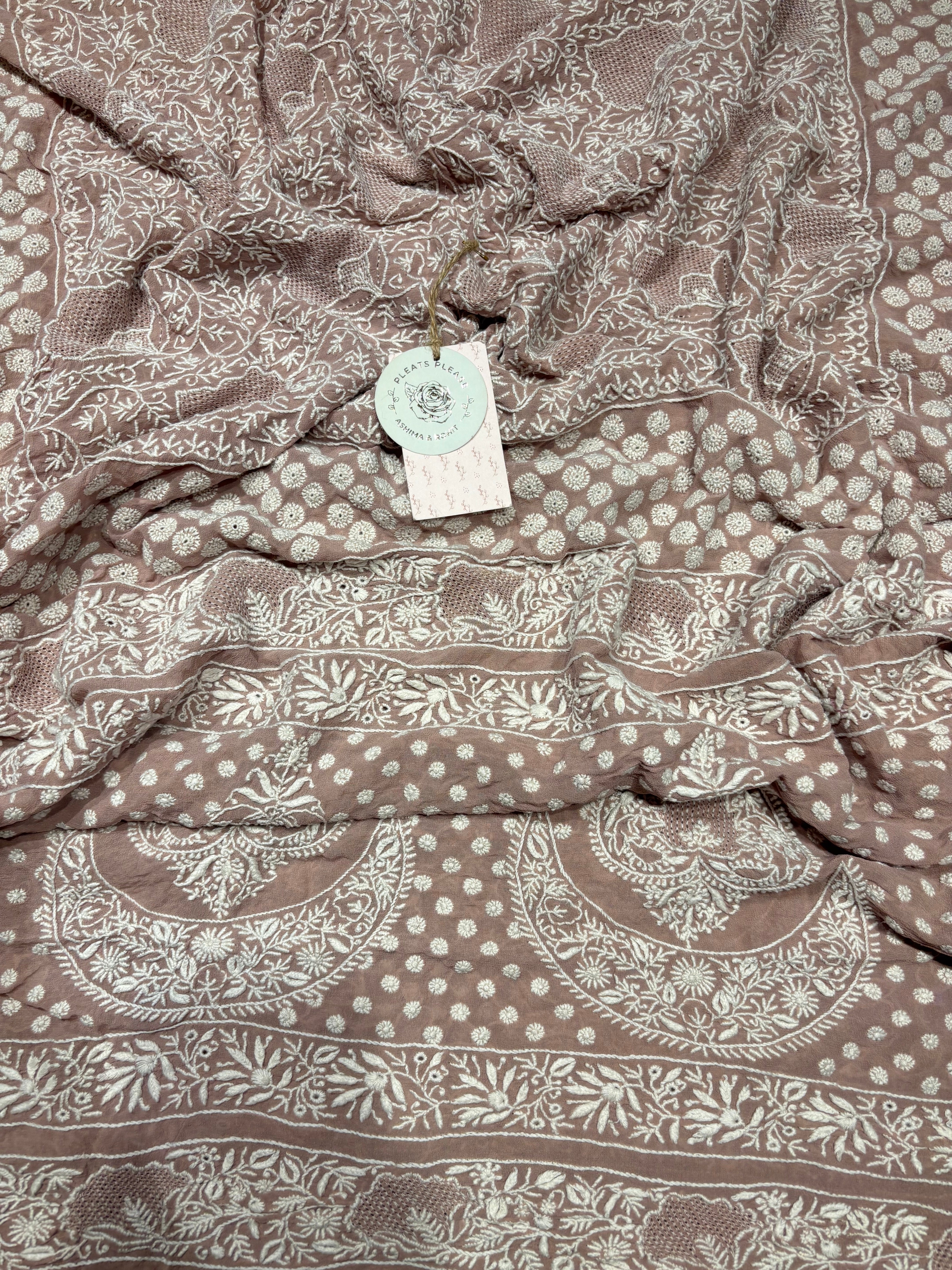 Dusty Rose Gold pure Georgette Chikankari Dupatta