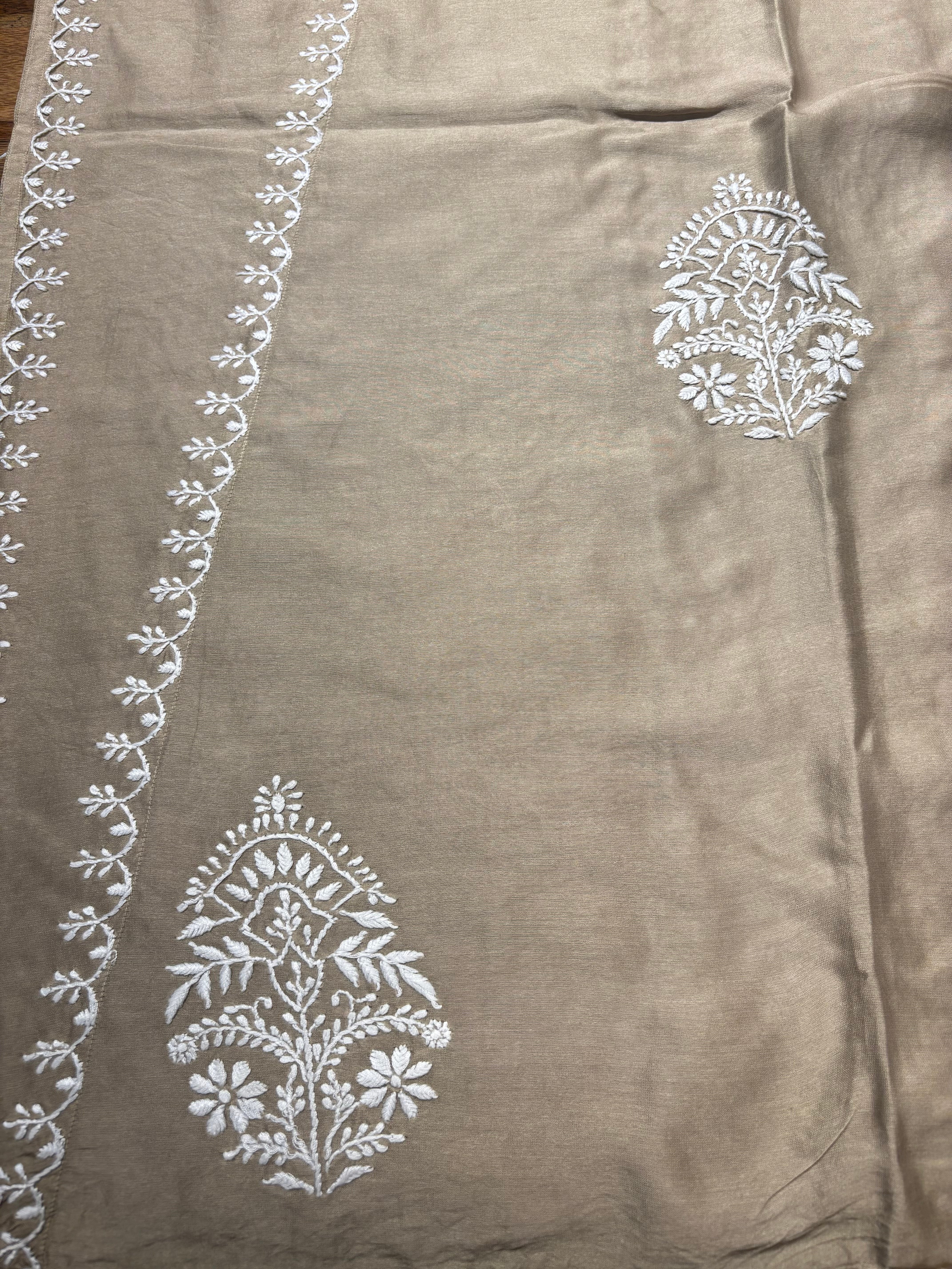 Brown Chanderi Silk Chikankari Kaftan