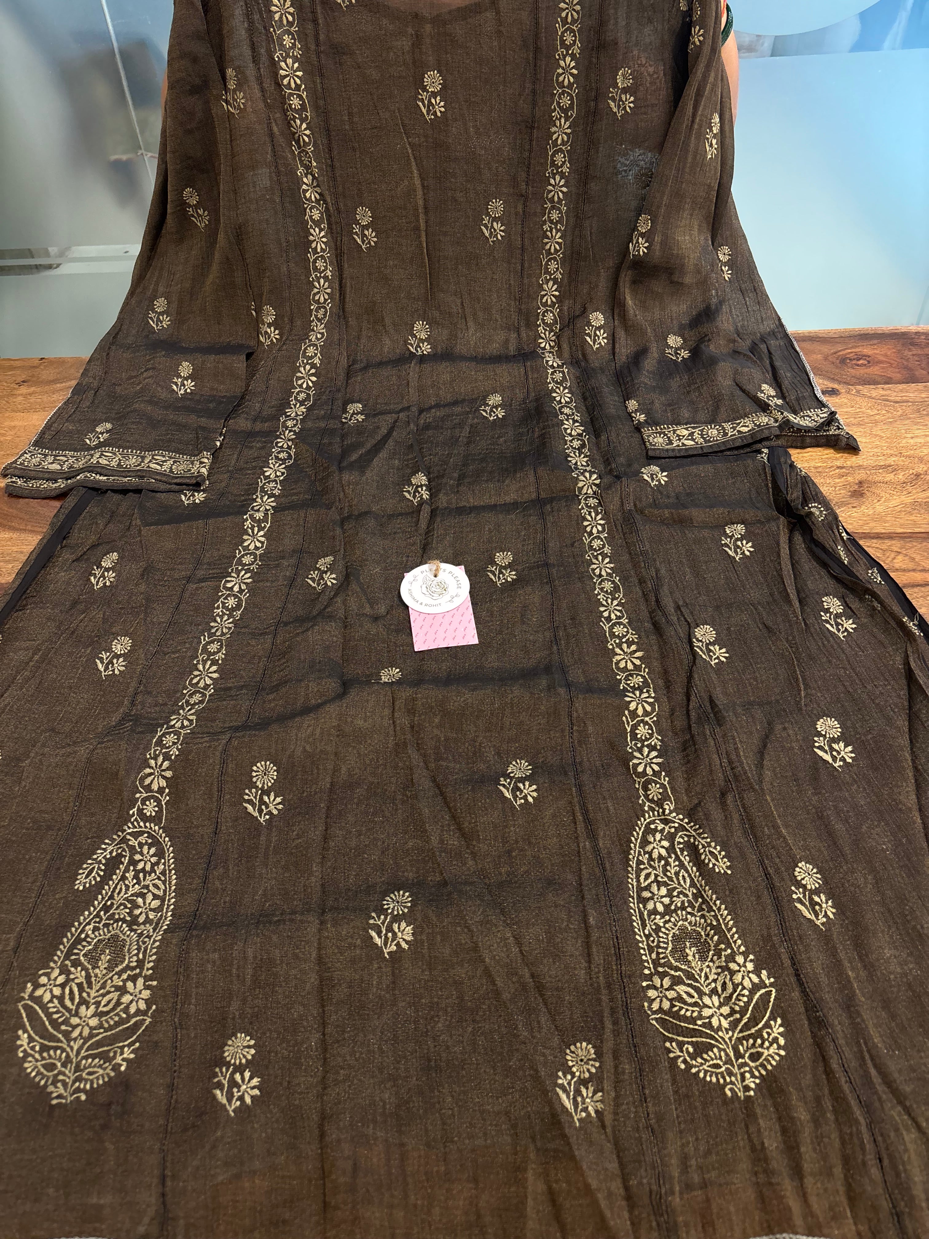 Black Pure & Premium Tissue Jaal Chikankari Kurta & Dupatta