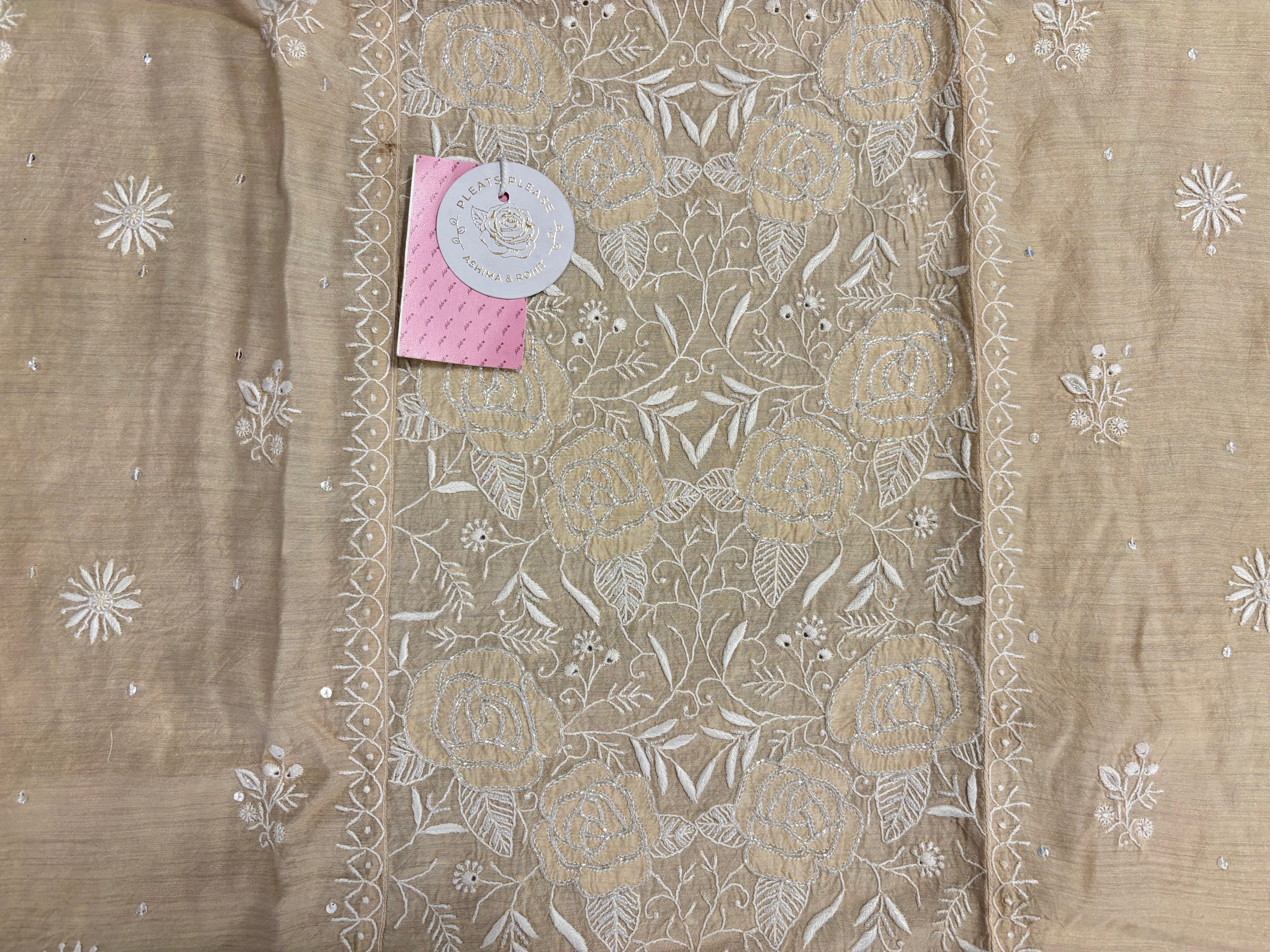 Dyeable Monga Silk Chikankari Kurta & Dupatta - Pleats PleaseChikankari