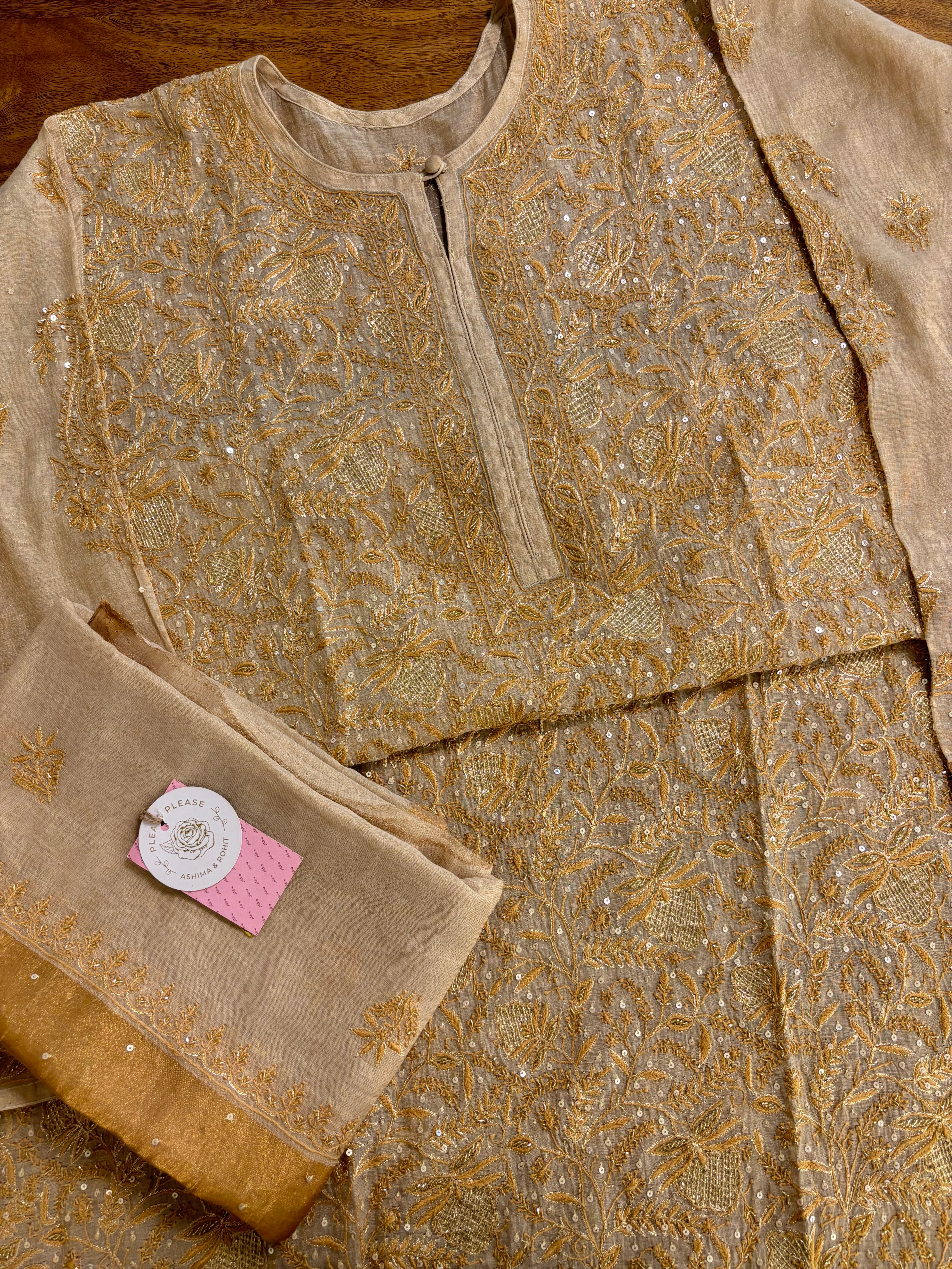 Dyeable Pure Tissue Heavy Jaal Chikankari Kurta & Dupatta