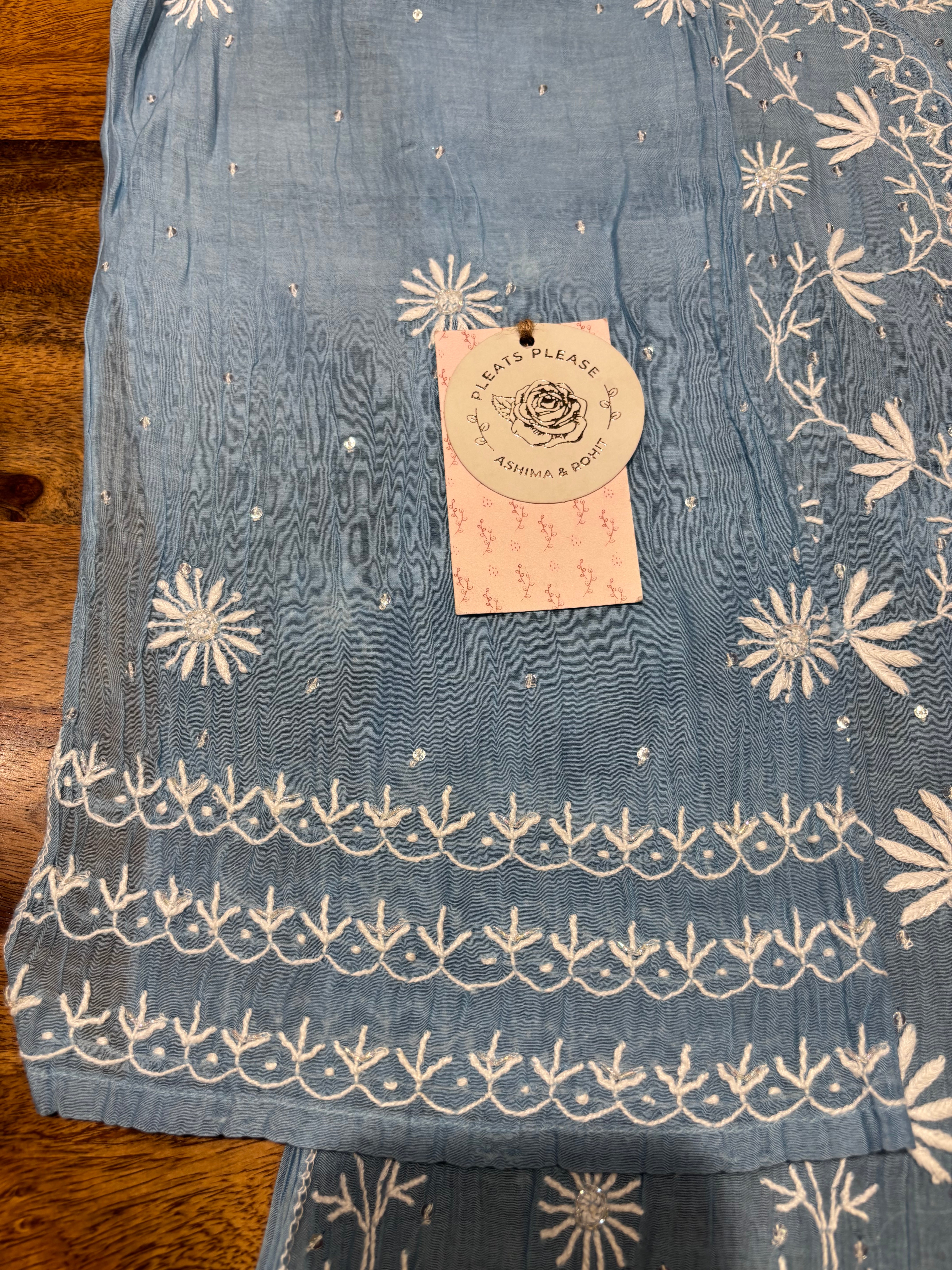 Powder Blue Chanderi Mul Chikankari Kurta & Dupatta Set