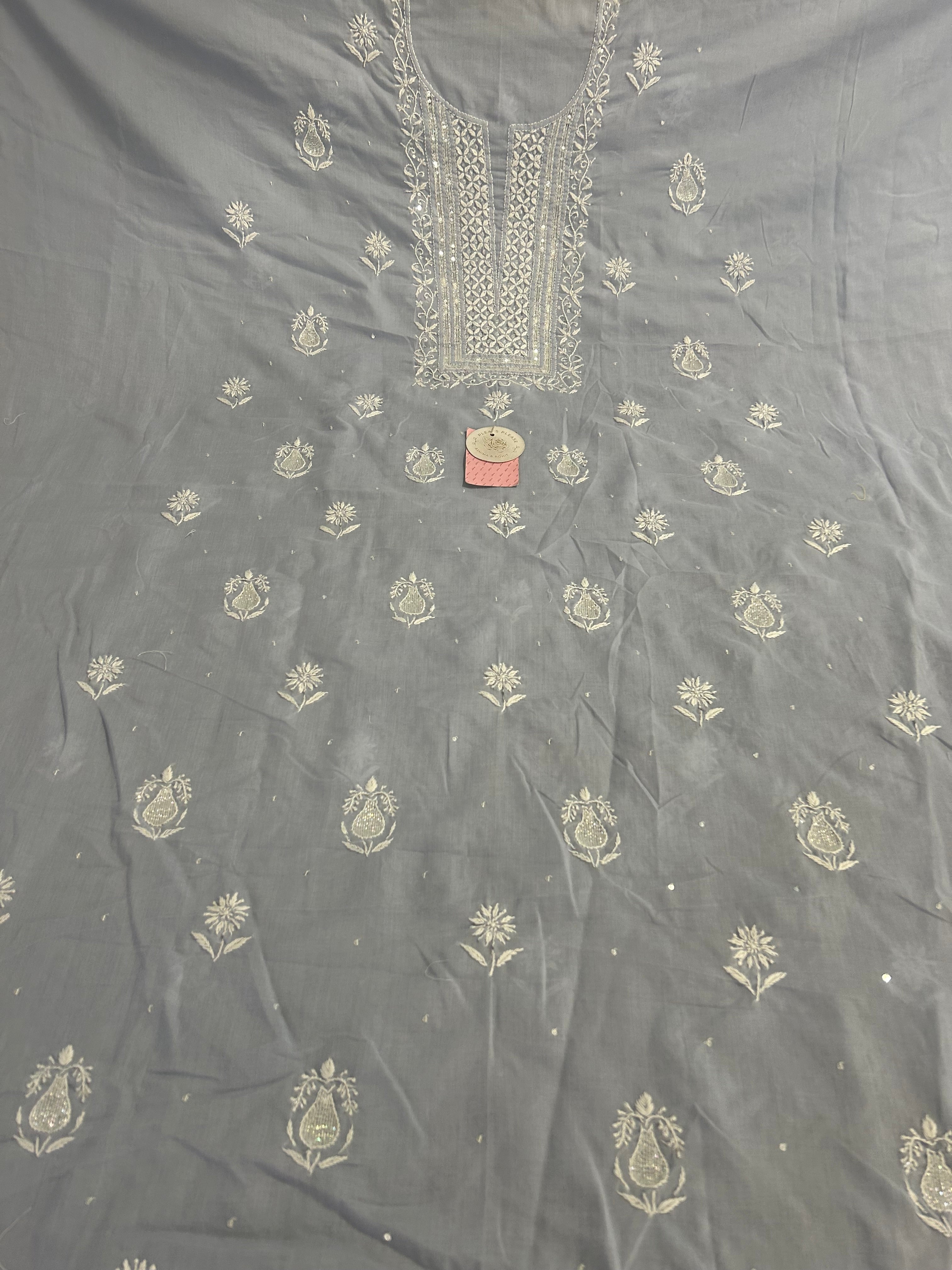 Misty Grey Mulmul Chikankari Kurta